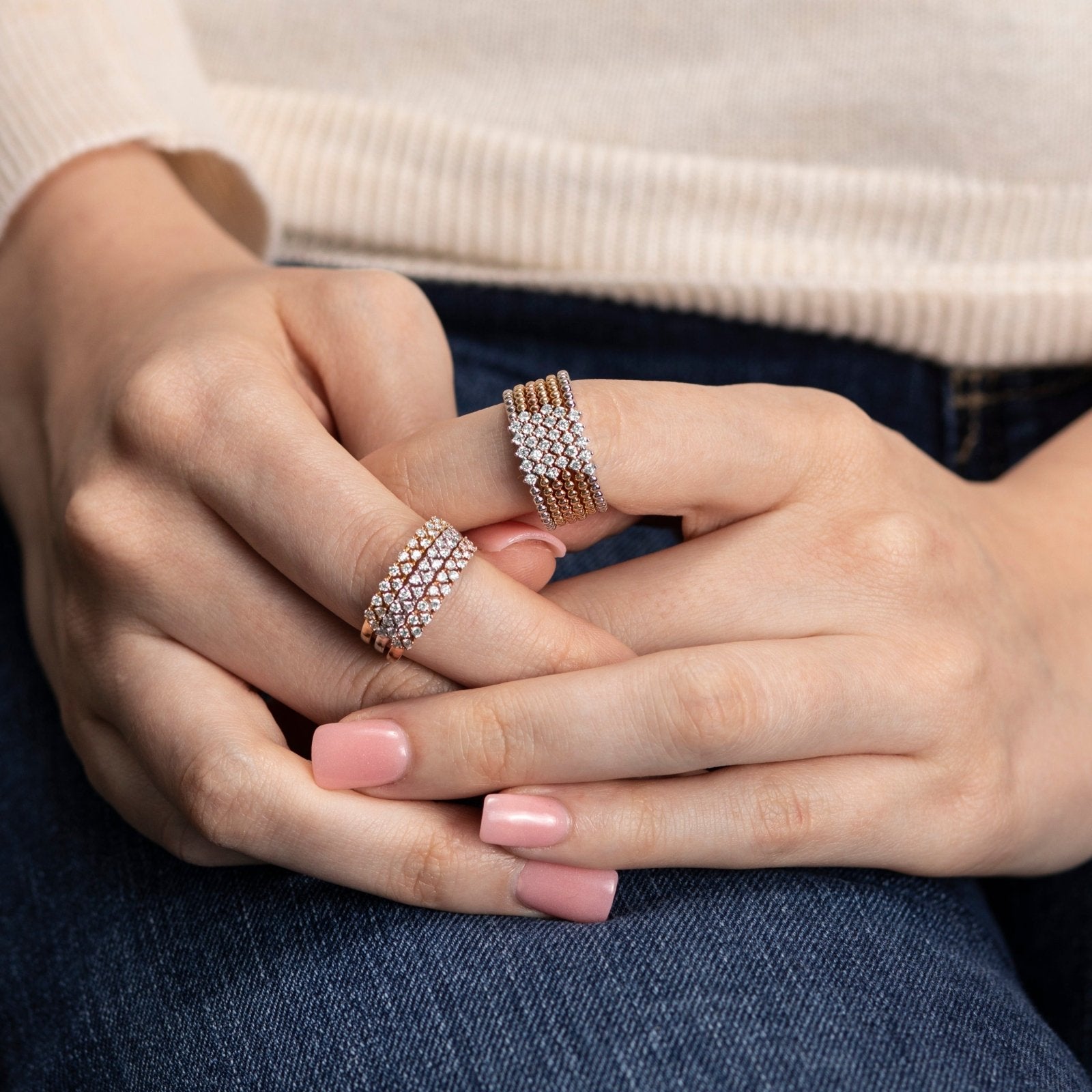 Five Diamond Beaded Ring in Solid 14k Yellow Gold - Elegant Stackable Jewelry for Women, Perfect for Weddings, Anniversaries & Everyday Wear