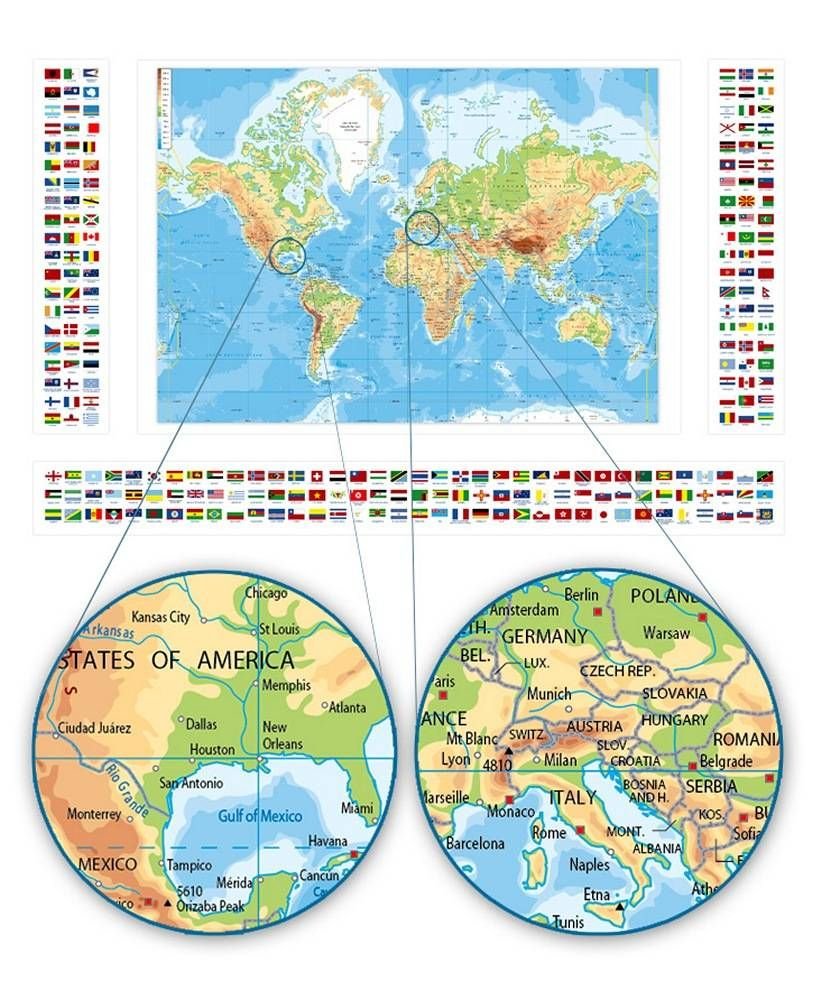 Alonline Art - Physical Modern Flags #4 by World Map | High-Quality Fine Art Photo Paper Poster (Rolled) | 32