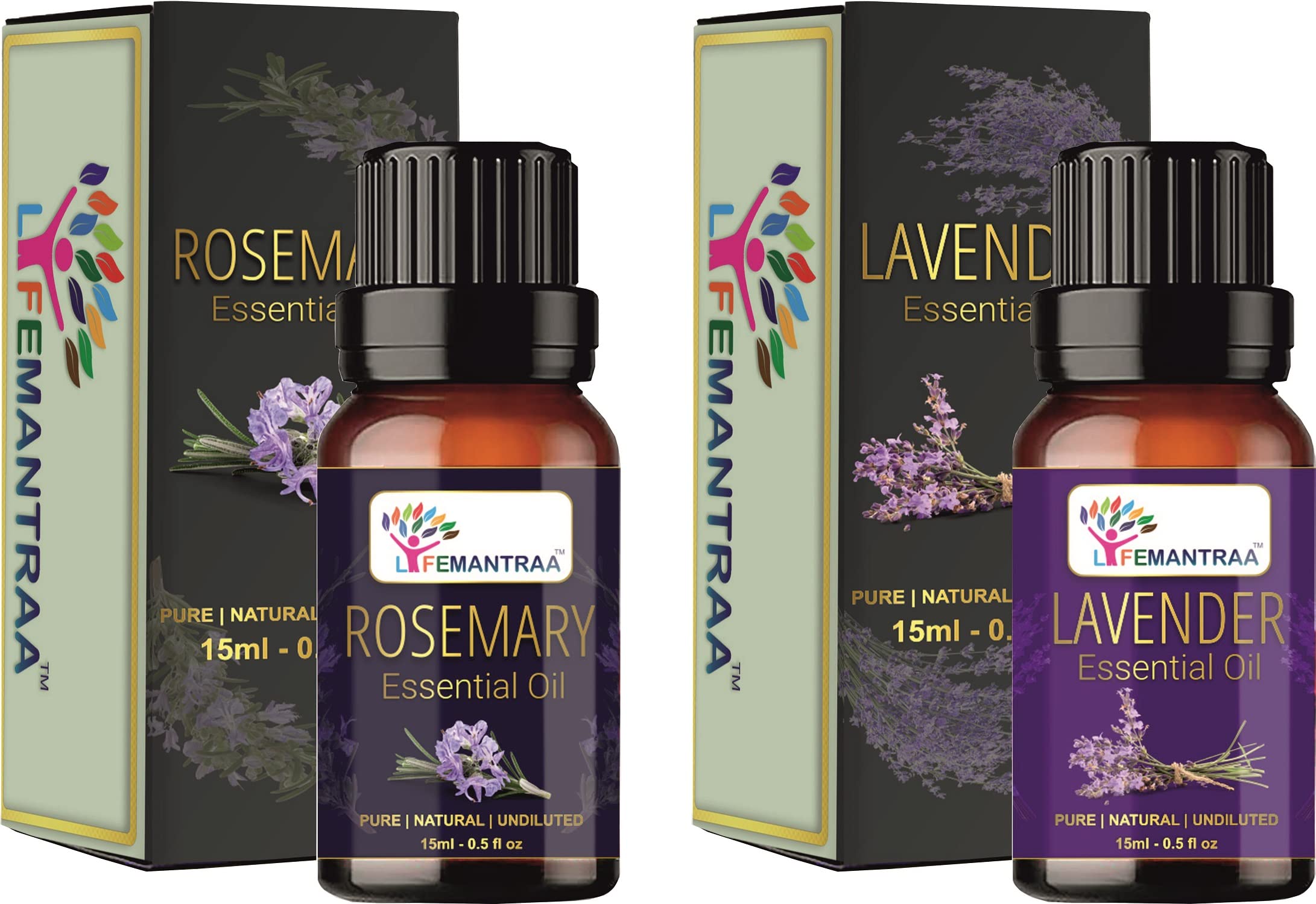 Pure Rosemary & Lavender Essential Oil Set - 15ml Each (30ml Total) for Aromatherapy, Diffusers, Soap & Candle Making | Natural Home Fragrance, Air Freshener & Relaxation Oil for Spa, Yoga & Bedroom