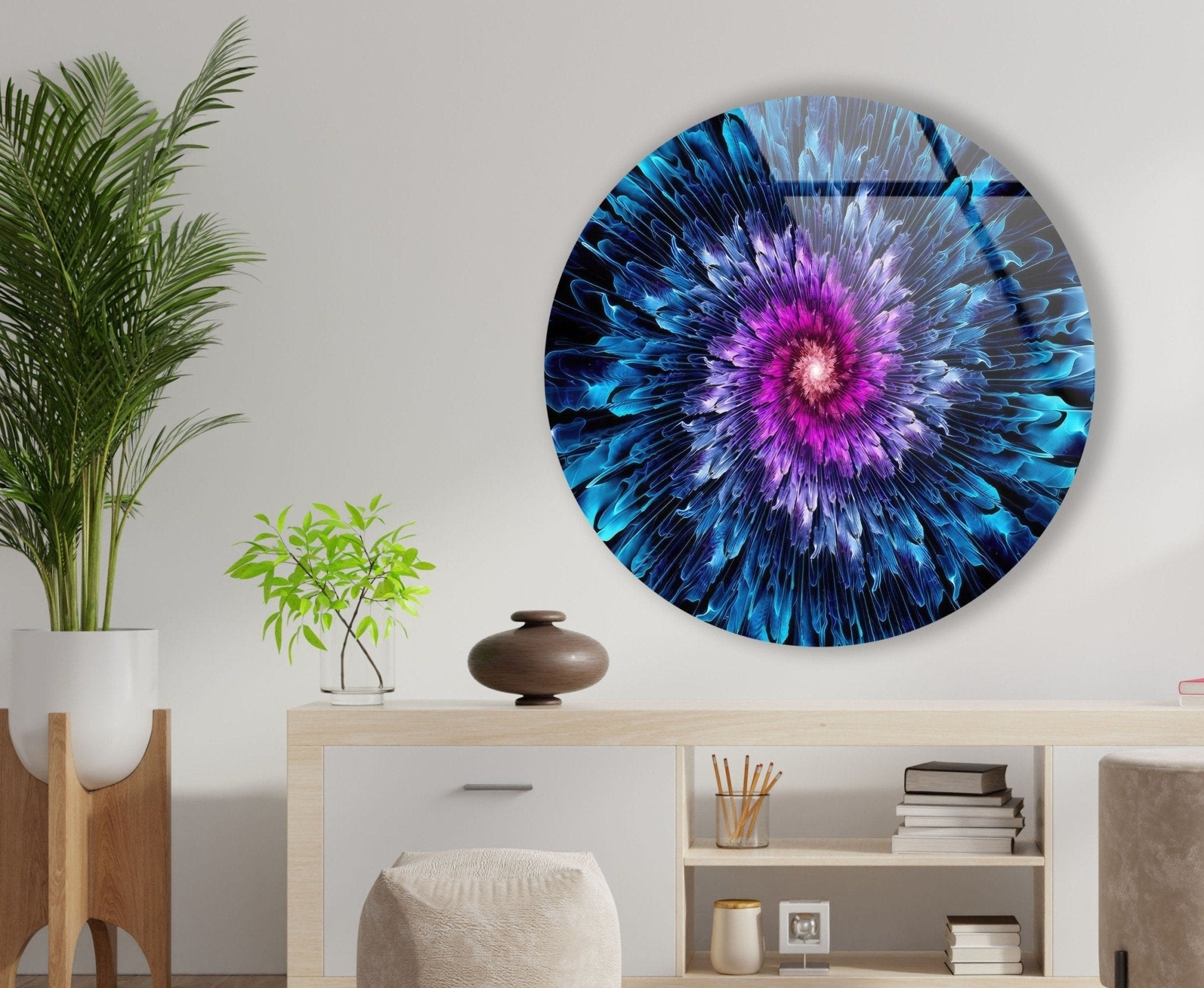 Abstract Round Purple & Blue Glass Wall Art - Modern Handmade Home Decor for Living Room, Bedroom & Office - Unique Statement Piece for Interior Design & Gifts