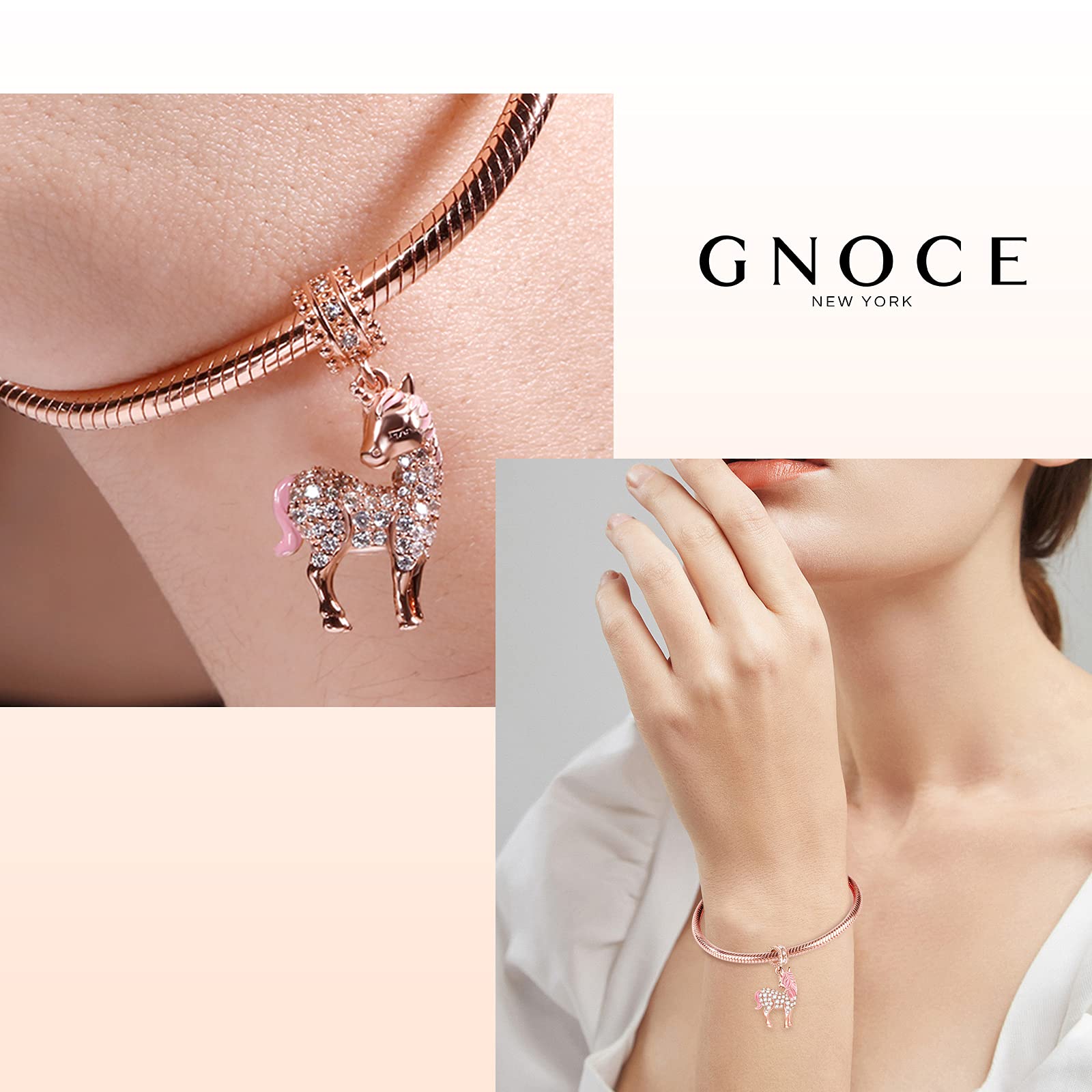 GNOCE 925 Sterling Silver 18K Rose Gold Plated Pink Unicorn Pendant Charm for Women - Sparkly & Vibrant Jewelry Gift for Birthday, Valentine's Day - Perfect for Bracelets, Necklaces & DIY Jewelry Making