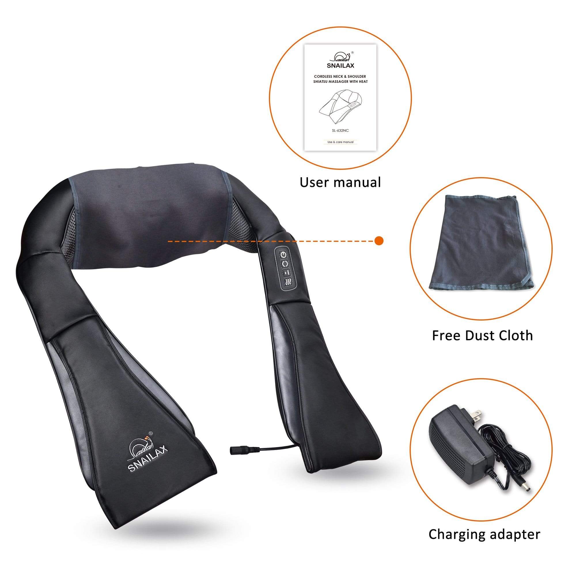 Snailax Cordless Neck and Back Massager with 3D Roller - Shiatsu Deep Tissue Massage for Shoulder Pain Relief - Perfect for Home, Office, and Car Use - Model 632NC