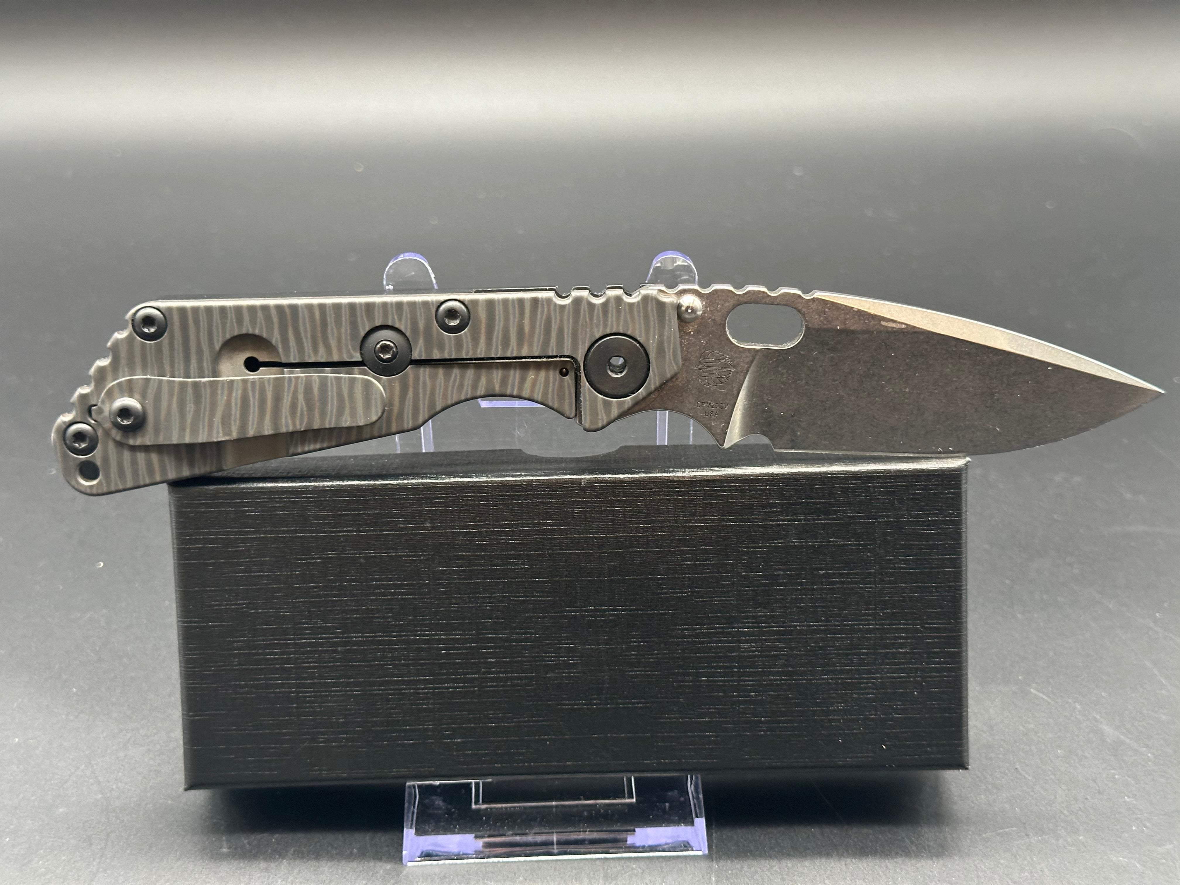 Strider SNG Knife with Logo - Black Aluminum & Flamed Titanium Handle - CPM20CV Steel Blade - EDC Tactical Folding Knife for Outdoor, Camping, and Survival
