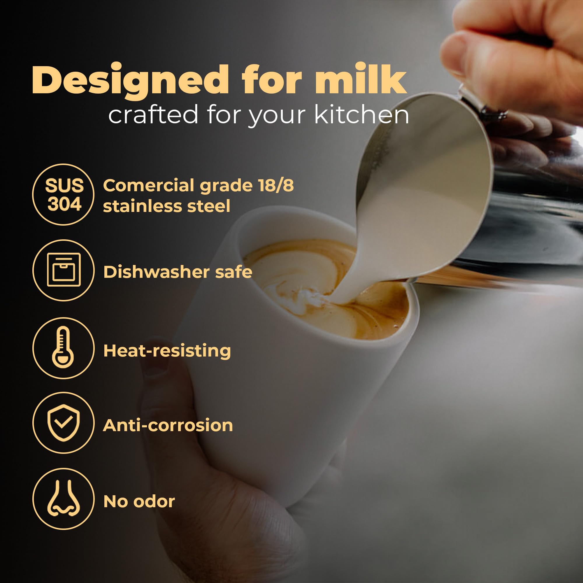 Rattleware 32 oz Macchiato Milk Frothing Pitcher - Premium Stainless Steel for Latte Art, Home & Cafe Use | Perfect for Espresso, Cappuccino & Hot Chocolate Making