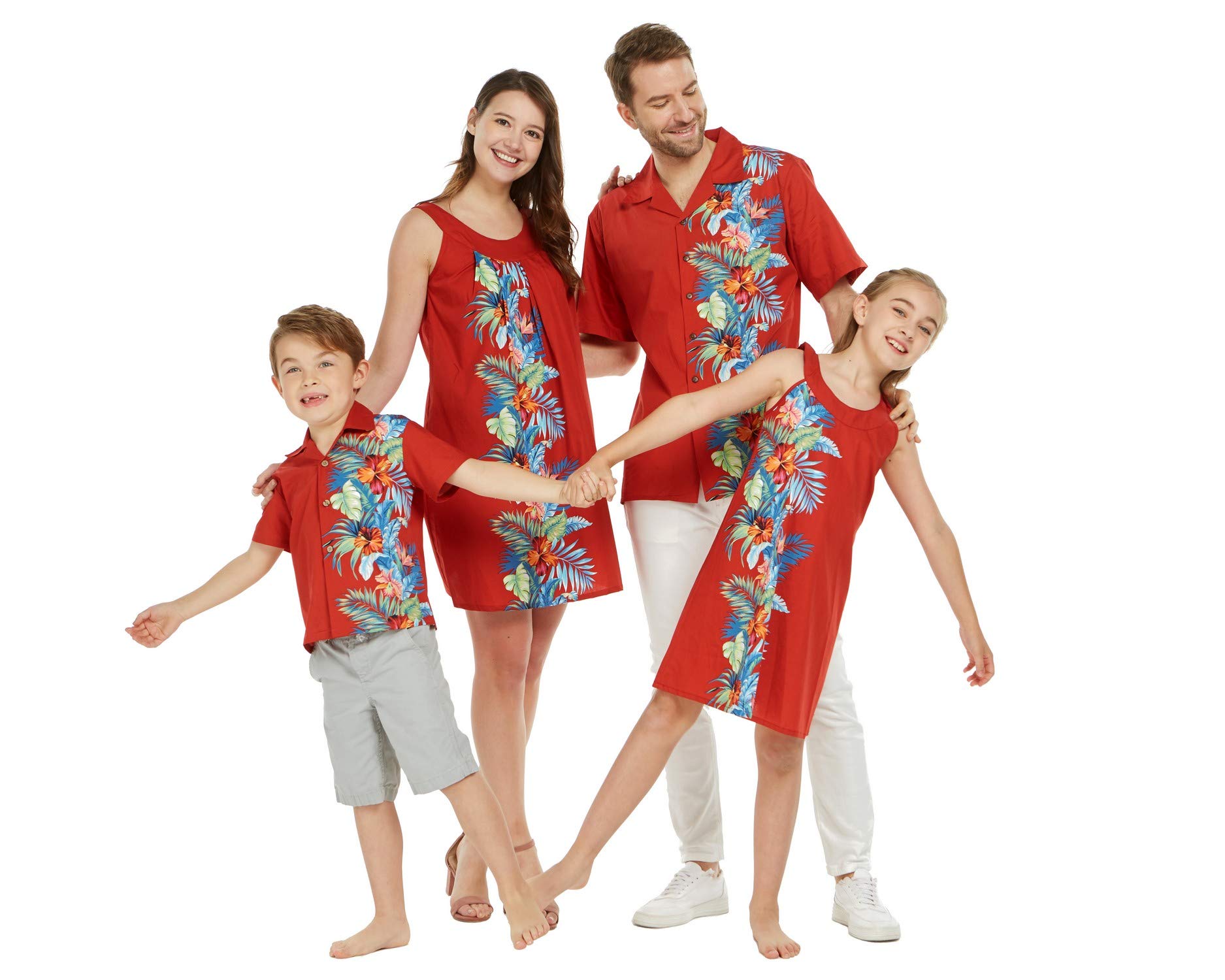 Matching Couple Hawaiian Luau Aloha Shirts - Round Neck Floral Dress in Navy Blue | Tropical Vacation, Beach Party, Summer Outfits