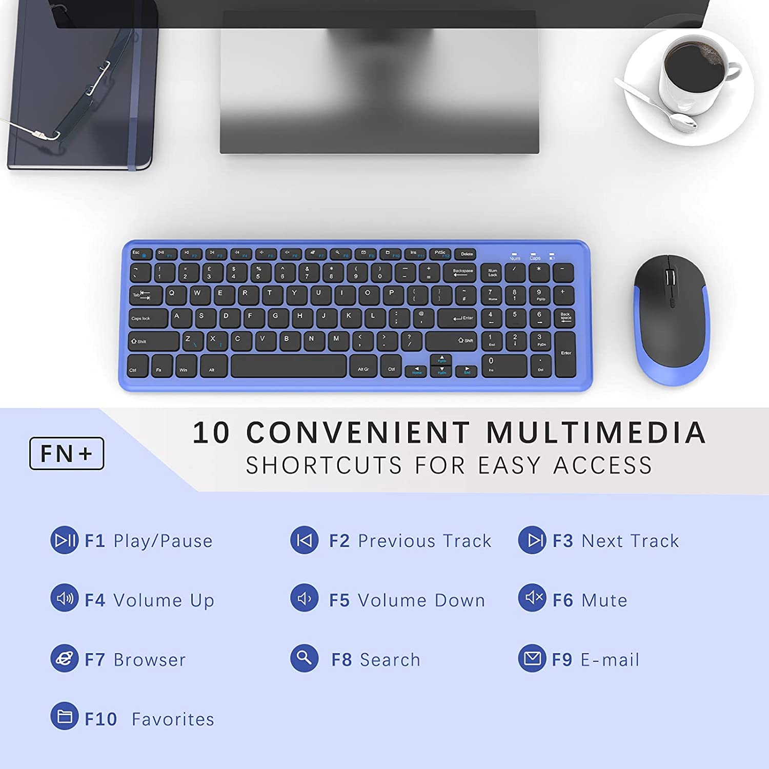 Wireless Keyboard and Mouse Combo - 2.4GHz Ergonomic Slim USB Set with Receiver for Windows PC/Laptop - Perfect for Office, Home & Gaming (QWERTY UK Layout)