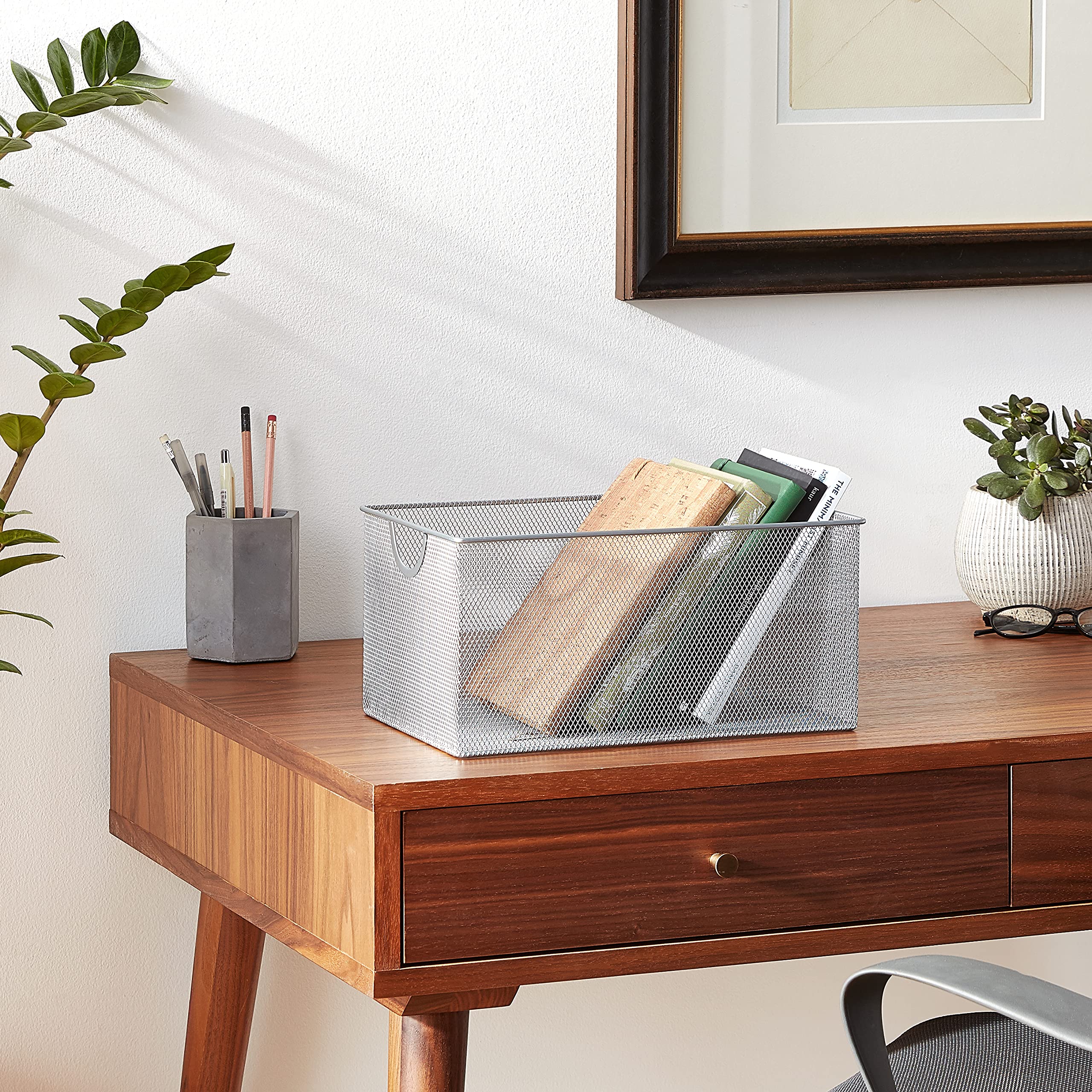 YBM Home Mesh Wire Storage Basket for Shelves - Multipurpose Steel Wire Organizer Bin for Pantry, Kitchen, Office & Laundry | Perfect for Organizing Supplies, Toiletries & Household Items | Space-Saving Storage Solution for Closets, Bathrooms & Garages