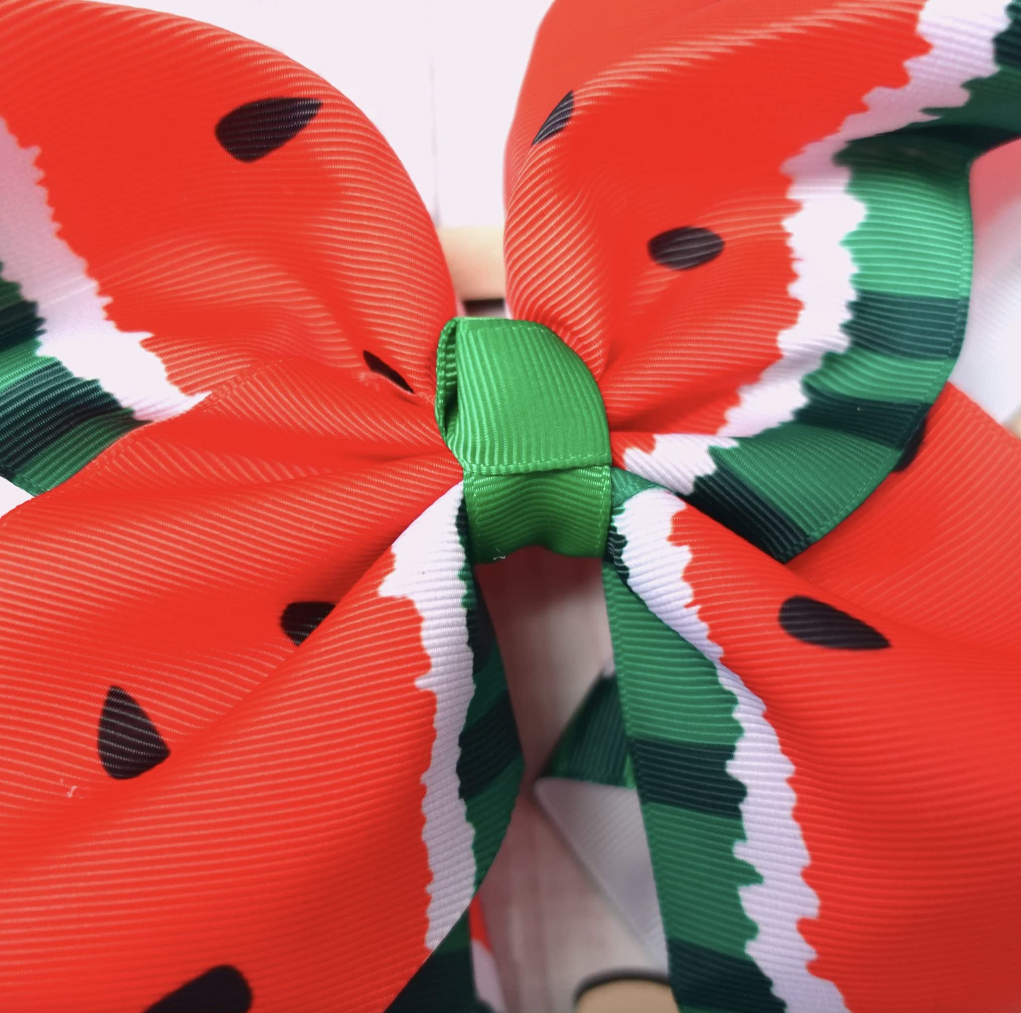 8-Inch Jumbo Handmade Grosgrain Ribbon Hair Bow with Alligator Clip - Watermelon Print Hair Accessories for Women & Girls - Perfect for Parties, Weddings, and Everyday Fashion