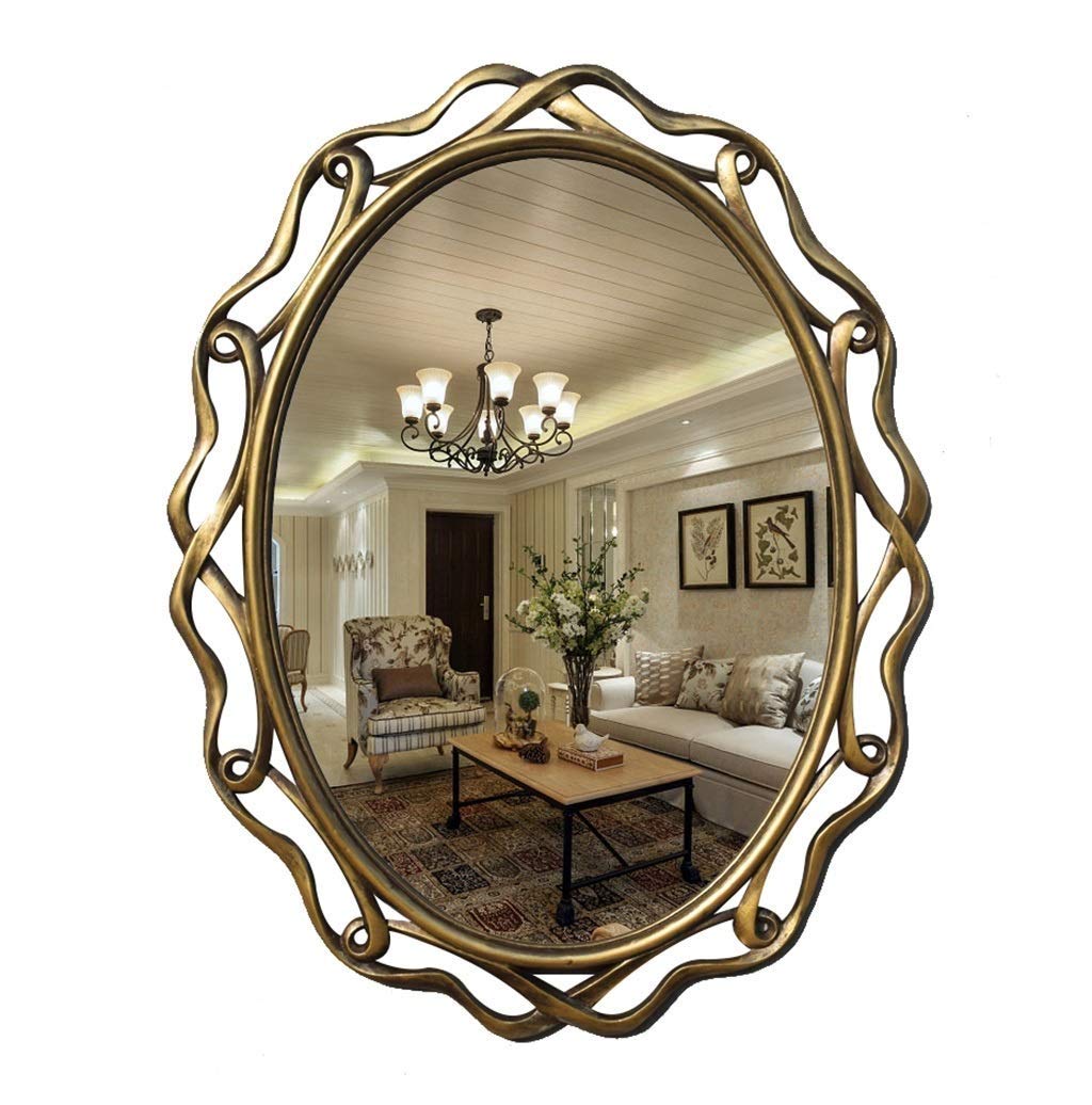 Vintage Oval Wall Mirror with Hollow Resin Frame - Gold Antique Vanity Mirror for Bedroom & Bathroom Decor | Elegant Home Accent for Dressing Table, Hallway, and Entryway