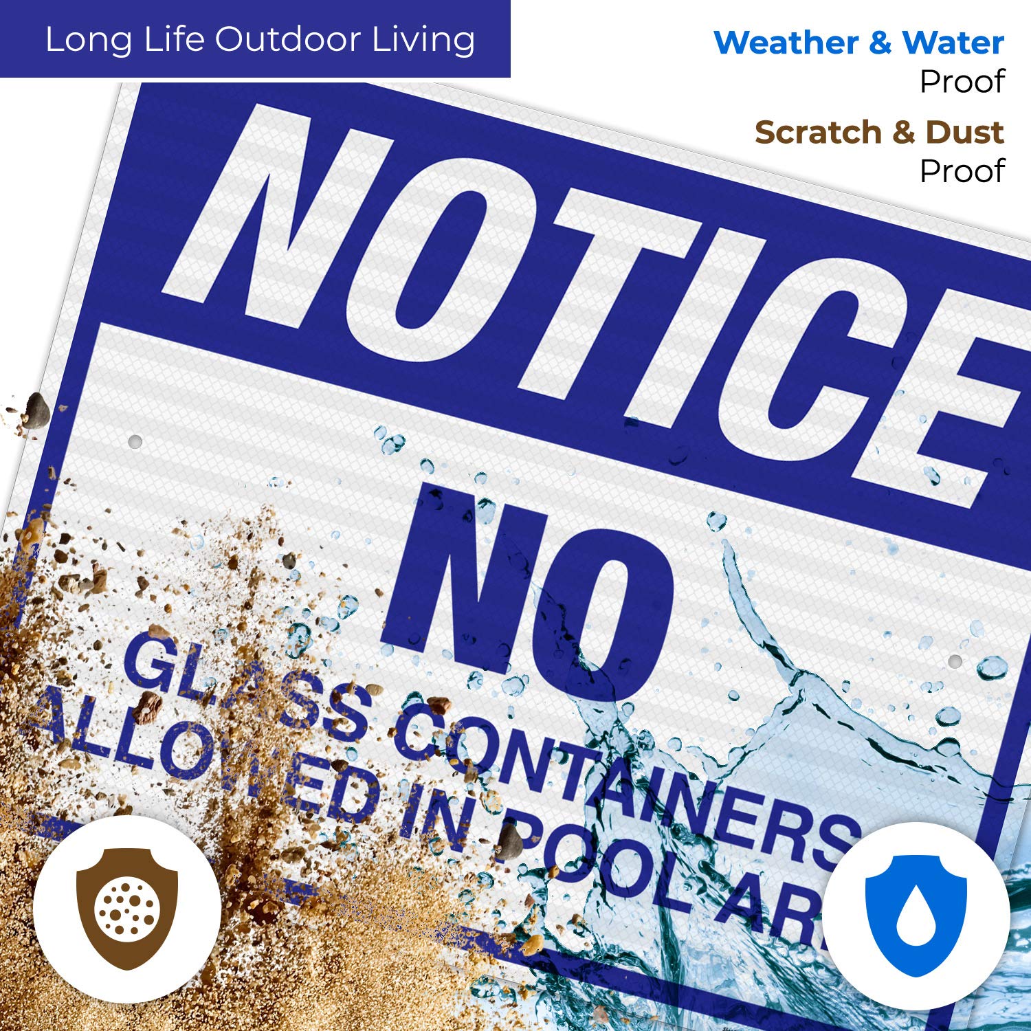 No Glass Containers Allowed Sign - 24x30 Inch Pool Area Warning Sign with 3M EGP Reflective .080 Aluminum, Fade Resistant for Indoor & Outdoor Use - Made in USA - Ideal for Swimming Pools, Water Parks and Public Recreation Areas