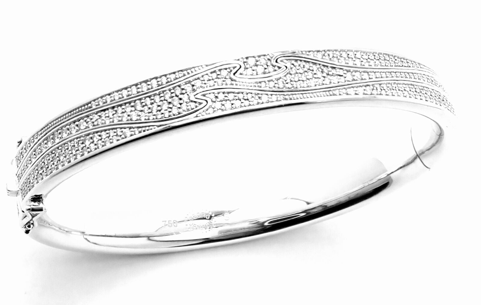 Authentic Georg Jensen Fusion 18k White Gold Pave Diamond Bangle Bracelet - Luxury Jewelry for Women, Perfect for Weddings & Special Occasions