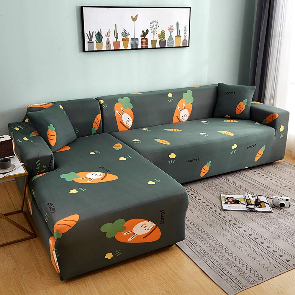 L-Shaped Sofa Cover 2-Piece Set, Stretchable Sectional Chaise Lounge Slipcover for 2/3/4 Seater Couches - Anti-Slip Elastic, Washable, Durable Furniture Protector with Pillow Cover - Perfect for Living Room, Family Room & Home Theater