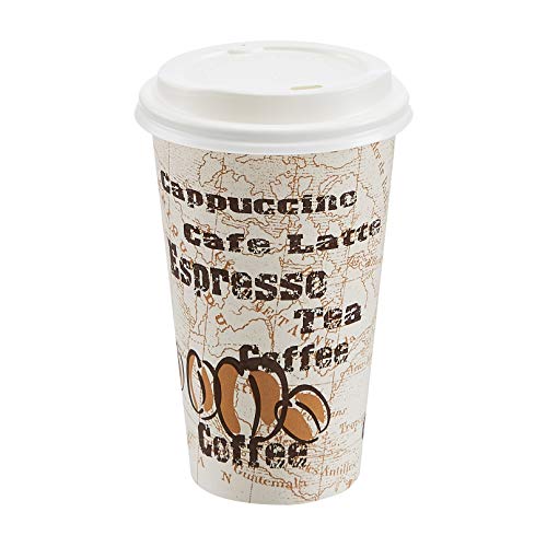 Amazon Basics 16 oz Hot Cups with Lids - 300 Count Disposable Coffee Cups for Café, Office, or Home Use - Perfect for Coffee, Tea, Hot Chocolate, and Beverages