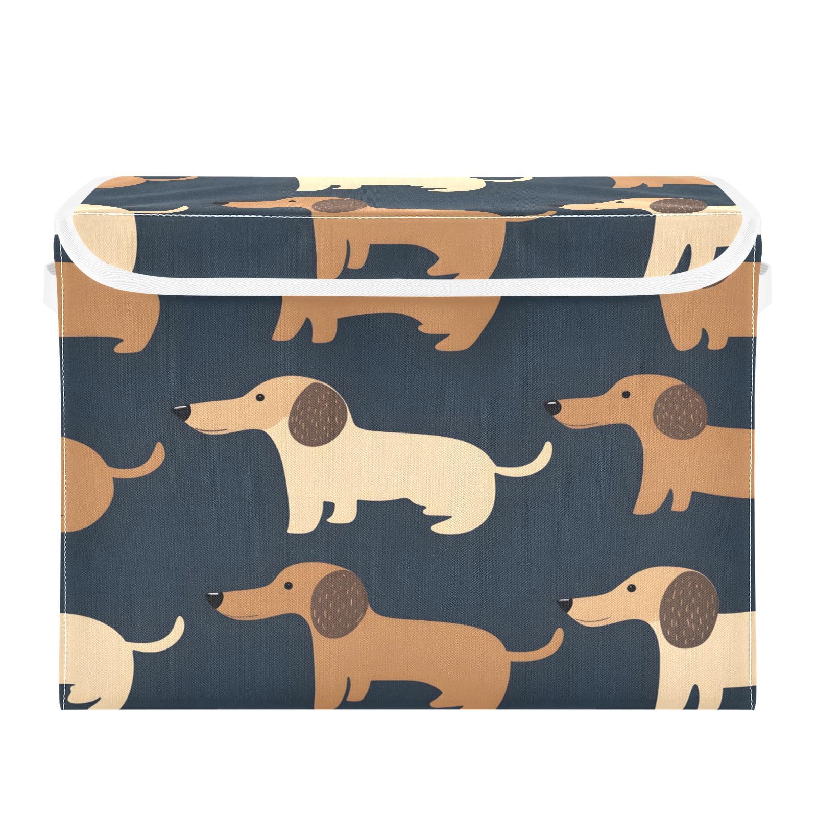 Cute Dog Pattern Fabric Storage Bins with Lids - Foldable Collapsible Organizer Boxes for Home, Bedroom, Closet & Office - Perfect for Pet Supplies, Toys & Seasonal Decor Storage