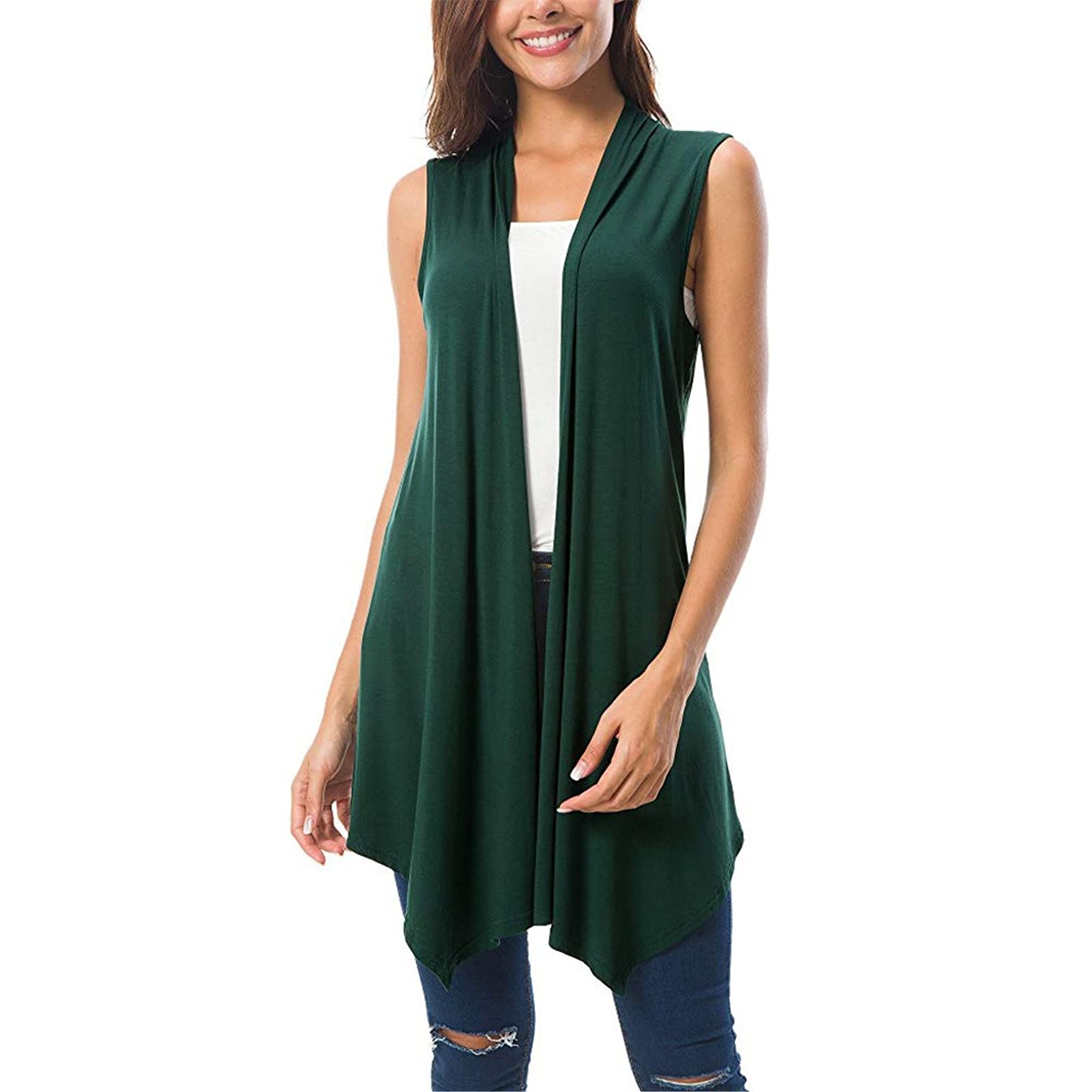 Women's Asymmetrical Draped Cardigan Vest - Sleeveless Open Front Blouse Coat for Casual Wear, Office & Layering