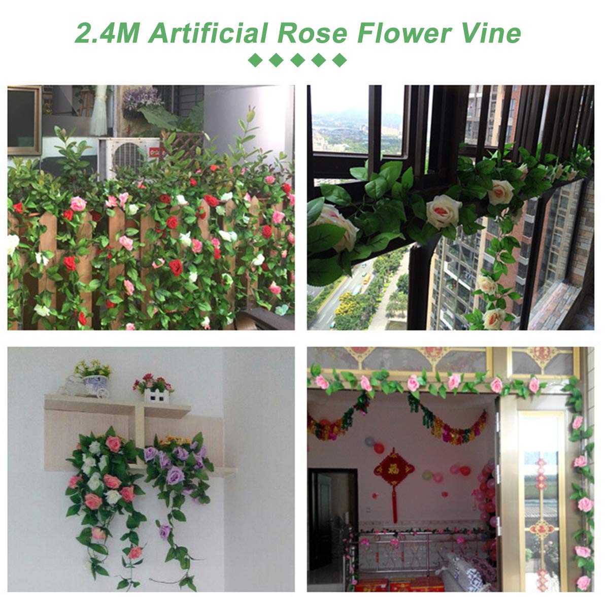 BESPORTBLE Artificial Rose Vine - 1pc Realistic Fake Rose Rattan Decor for Home, Wedding, Party & Garden Floral Arrangements | Water-Resistant Faux Flowers