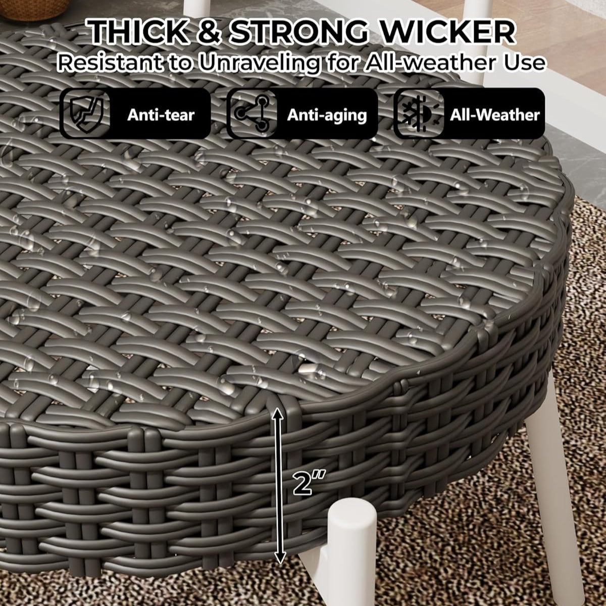 GARVEE 3-Piece Outdoor Patio Bistro Set - White & Grey Wicker Rattan Chairs with Table - Durable Garden Furniture for Backyard, Deck, Poolside & Balcony Use