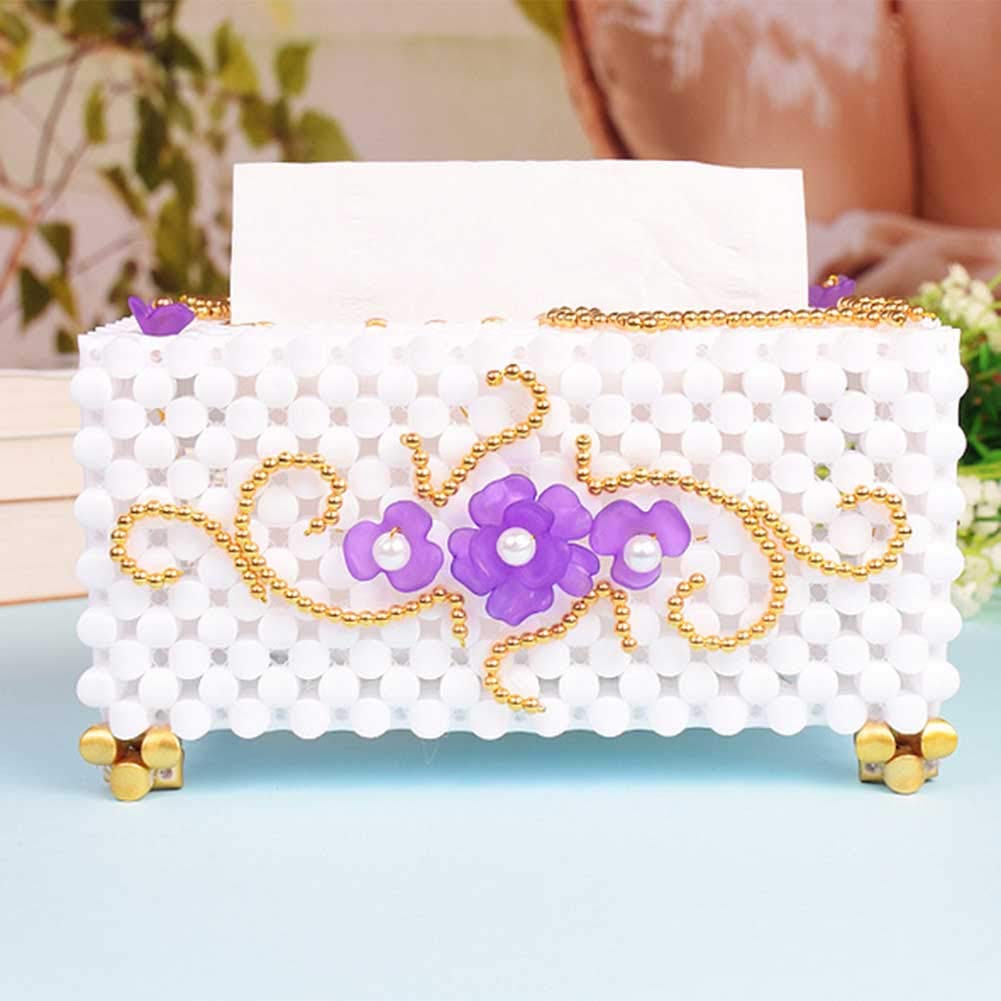 Handmade Beaded DIY Tissue Box Cover - Rectangular Woven Tissue Box Holder for Home, Office, and Car Decor | Perfect for Living Room, Bedroom, Desk & Vehicle Organization
