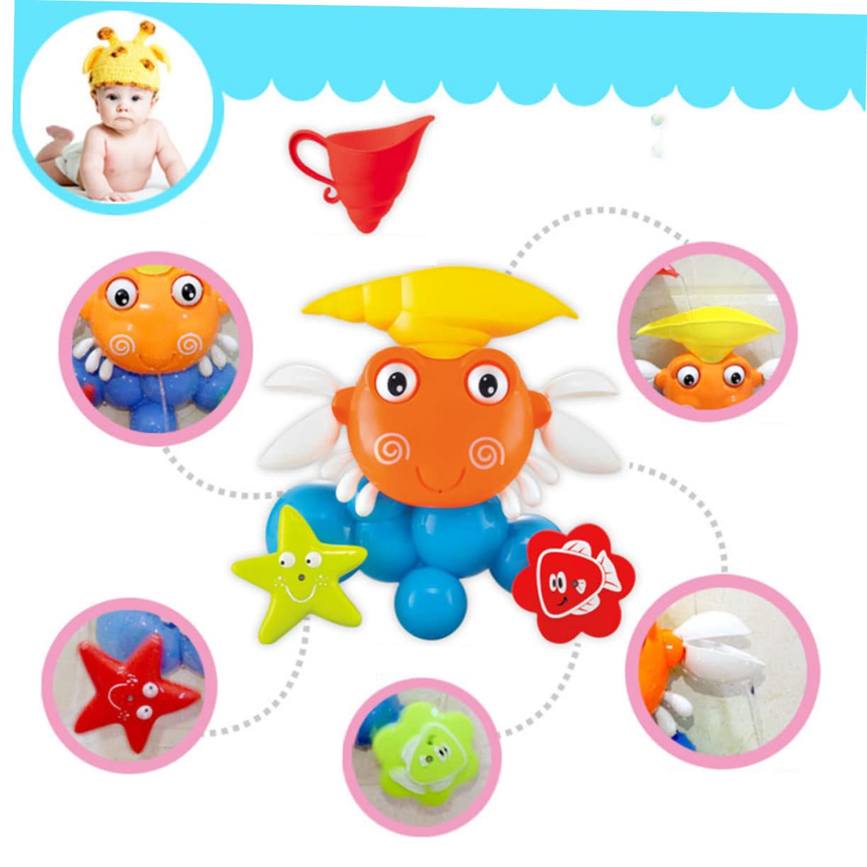 HOOTNEE Water Toys for Kids - Fun Bath Crab Car Toys, Cartoon Bathtub Toys for Toddlers | Perfect Bath Time Play & Pool Party Fun