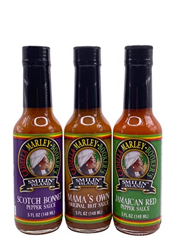 **Cedella Marley Booker's Smilin Island Hot Sauce Variety Pack - 3 Bottles (5 oz Each) - Spicy Caribbean Flavors - Perfect for BBQ, Tacos & Gifts**