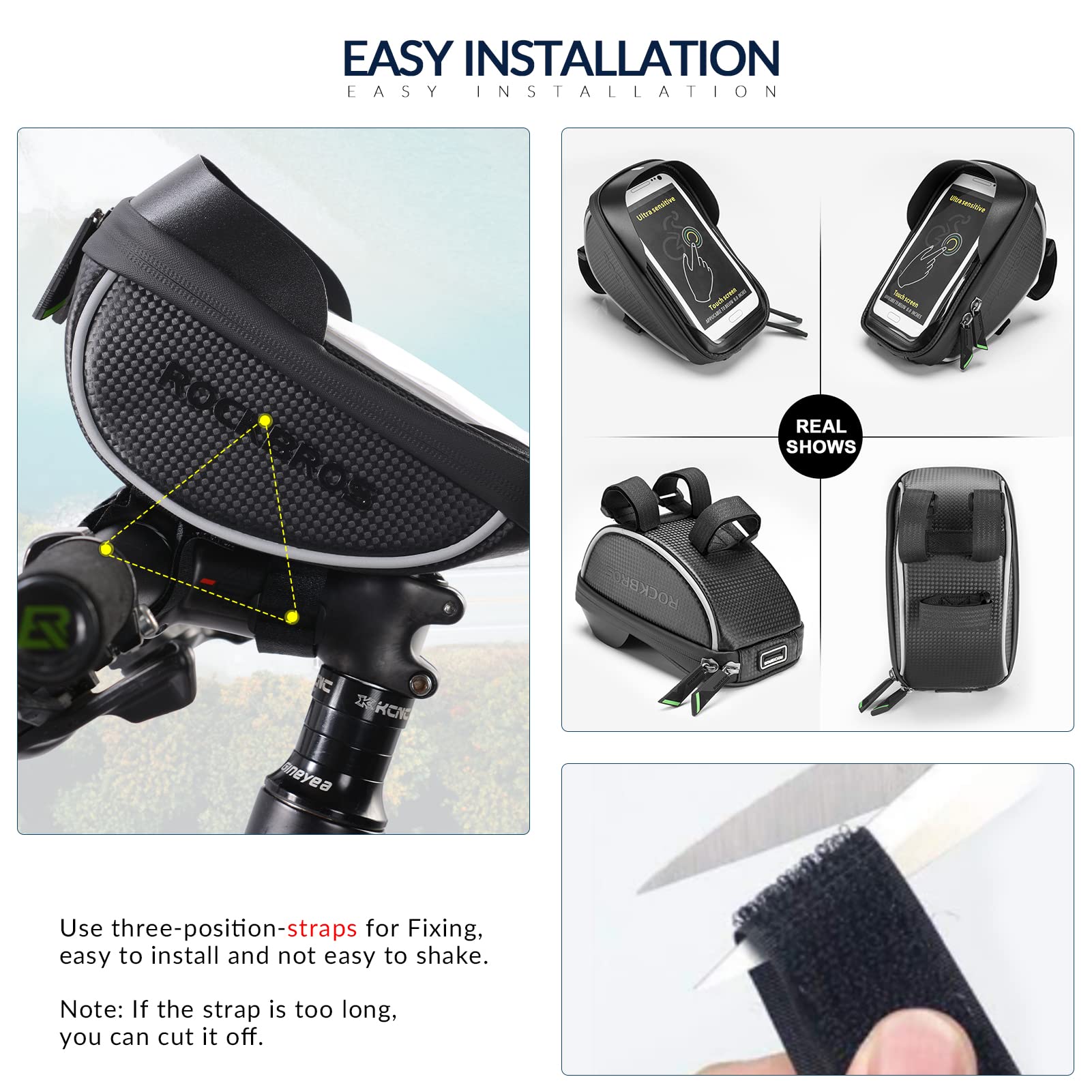 ROCKBROS Waterproof Bike Phone Mount Bag - Front Frame Handlebar Pouch for iPhone 11/XS Max/XR/8 Plus (Under 6.5
