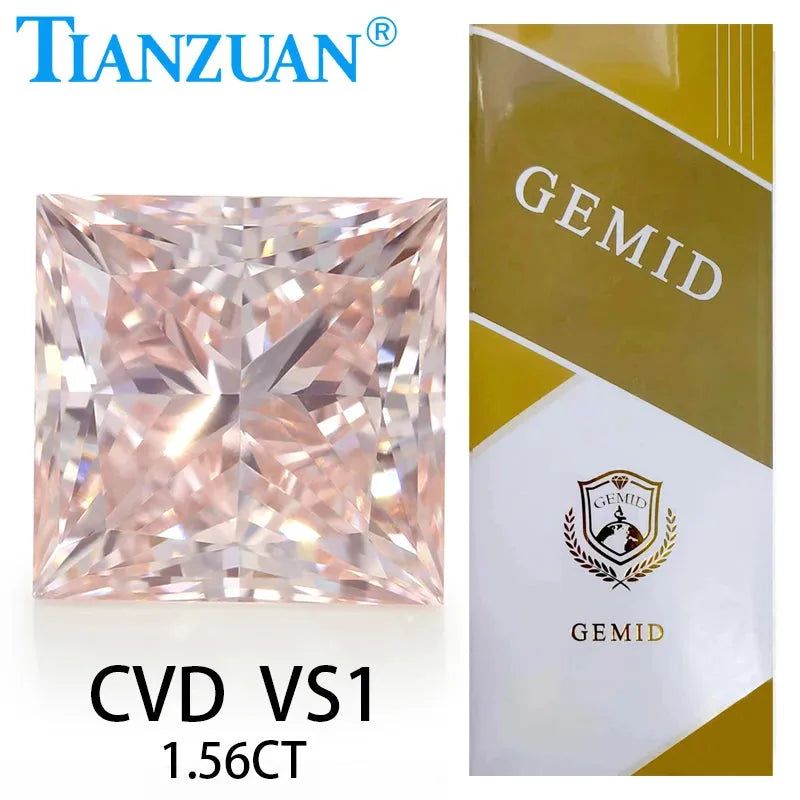 1.56CT VS1 Lab Grown Square CVD Diamond - Fancy Pink Loose Gemstone with GEMID Certification | Perfect for Engagement Rings, Wedding Bands & Fine Jewelry Making