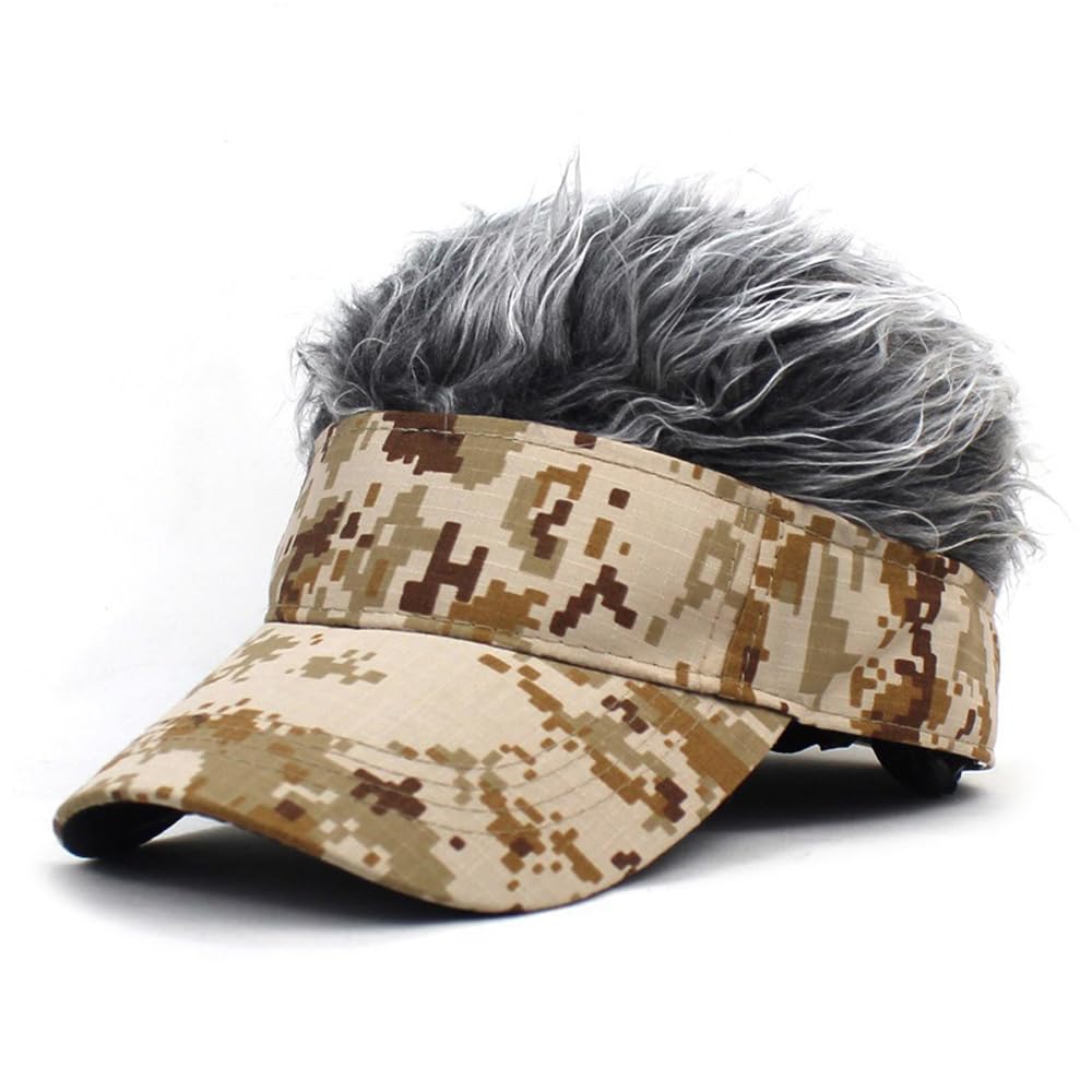 YEKEYI Spiked Funny Golf Visor Hat - Adjustable Novelty Hair Wig Cap with Peaked Brim for Sun Protection - Perfect for Costume Parties, Halloween, Golf Outings & Beach Vacations