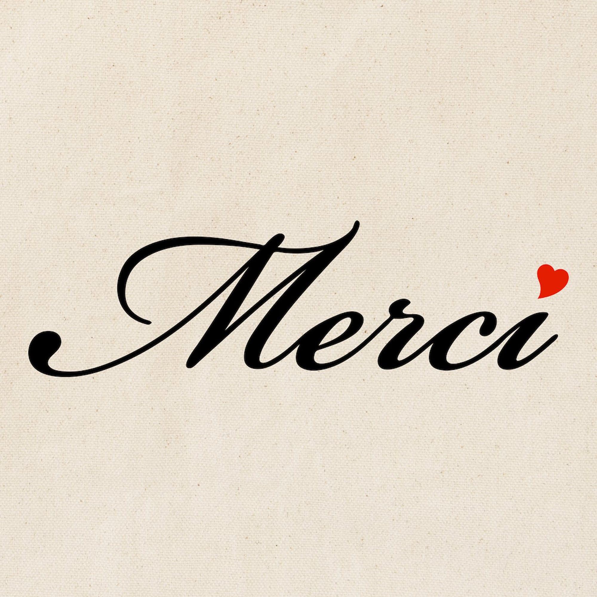 Merci French Word Art Red Heart Tote Bag - Natural Canvas Reusable Shopping Bag for Groceries, Beach & Everyday Use