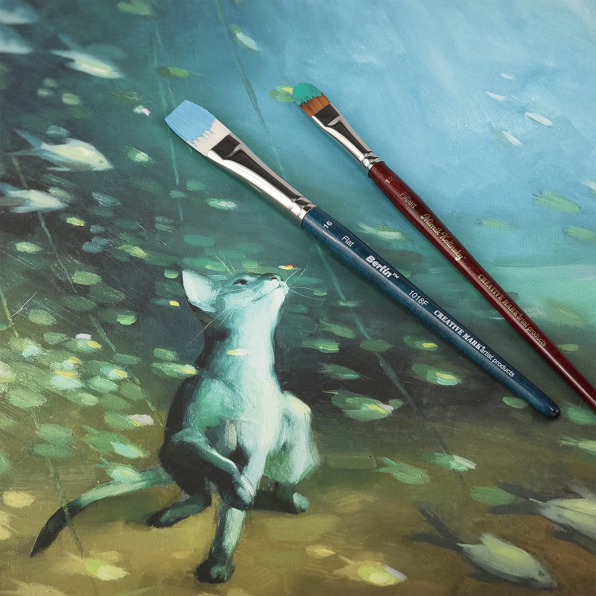 Creative Mark Mimik Kolinsky Synthetic Sable Short Handle Paint Brushes - Professional Artist Brush Set of 12 for Oil, Acrylic & Watercolor Painting - Perfect for Studio, Classroom & Home Art Projects