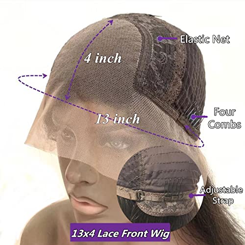 13x4 Lace Front Wigs with Baby Hair - 100% Peruvian Human Hair, Remy Hair 4x4 Closure Wig for Women, Silk Top Lace Frontal Wig with Black Roots (8 Inch, 180 Density) - Perfect for Daily Wear, Parties & Special Occasions
