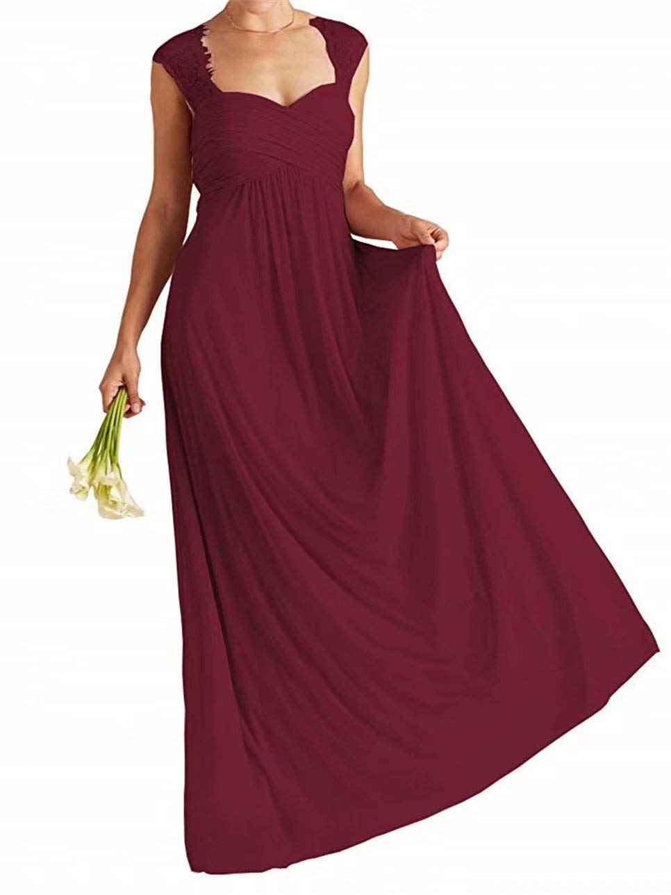 Elegant Women's Lace Cap Sleeve Bridesmaid Dress - Long Chiffon Beach Wedding Evening Gown for Prom, Party & Special Occasions