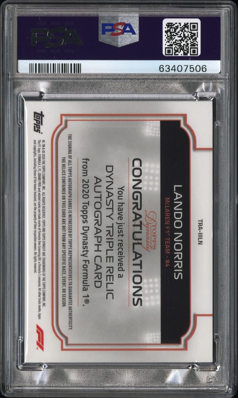 PSA 9 2002 Lando Norris #TRA IIILN Dynasty Triple Relic Autograph - Rare F1 Collectible for Display & Investment
