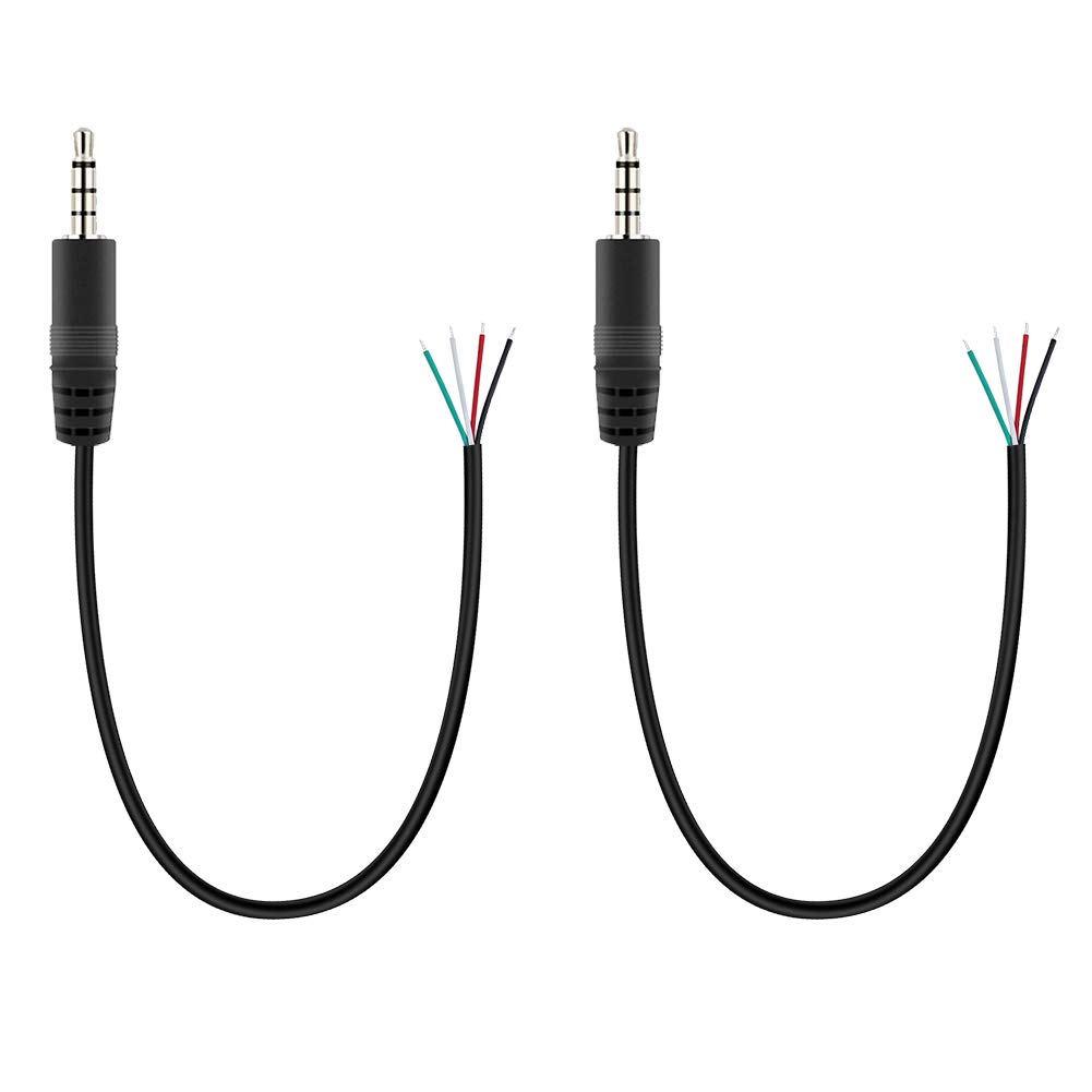 2.5mm Male Plug to Bare Wire TRRS 4 Pole Stereo Audio Connector (2 Pack) - Replacement Cable for Headphone, Headset, Earphone & Microphone Repair - Perfect for DIY Audio Fixes & Custom Cable Projects