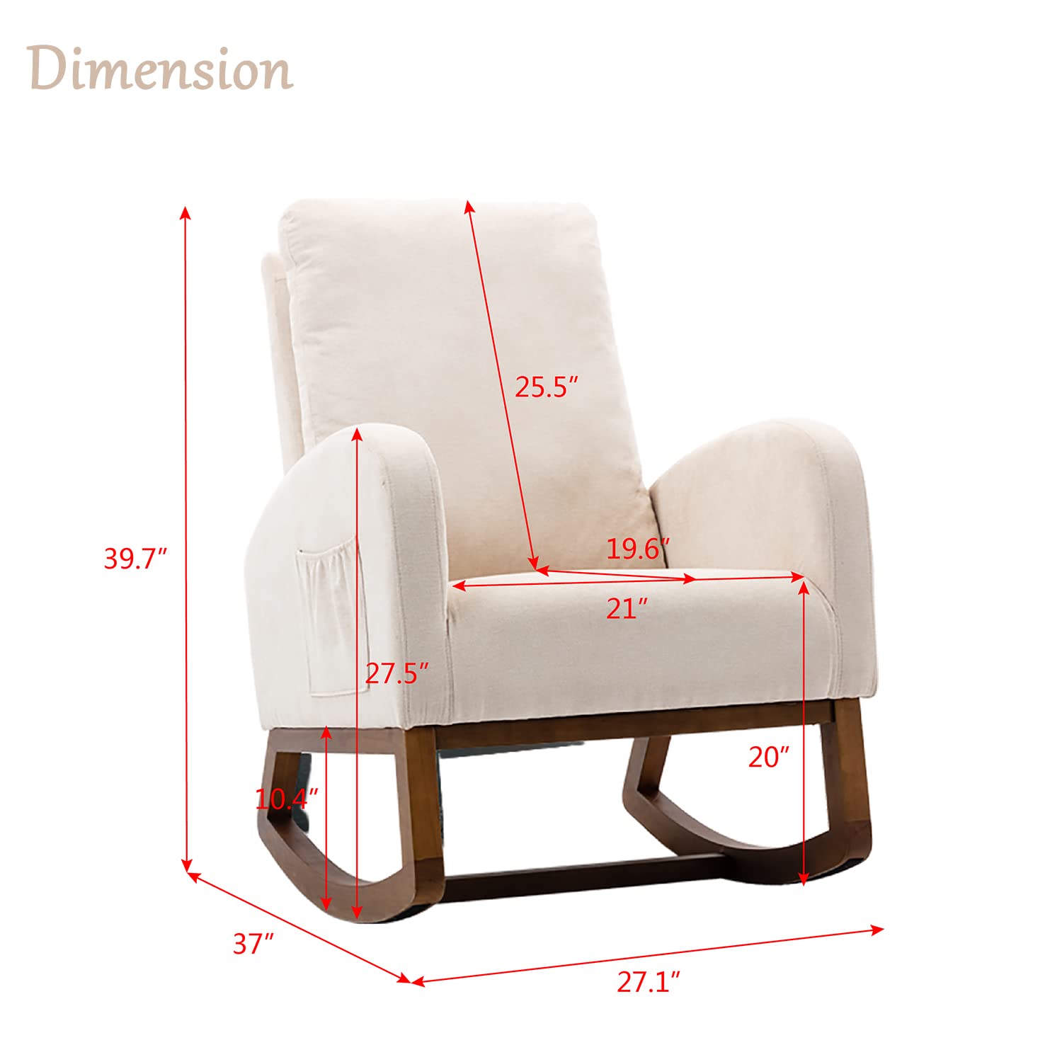 Antetek Modern Upholstered Rocking Chair - Nursery Glider Rocker for Baby & Kids, Comfortable High-Back Armchair with Side Pocket, Perfect for Living Room, Nursery & Lounge (Beige) | Ideal for Breastfeeding, Reading & Relaxing