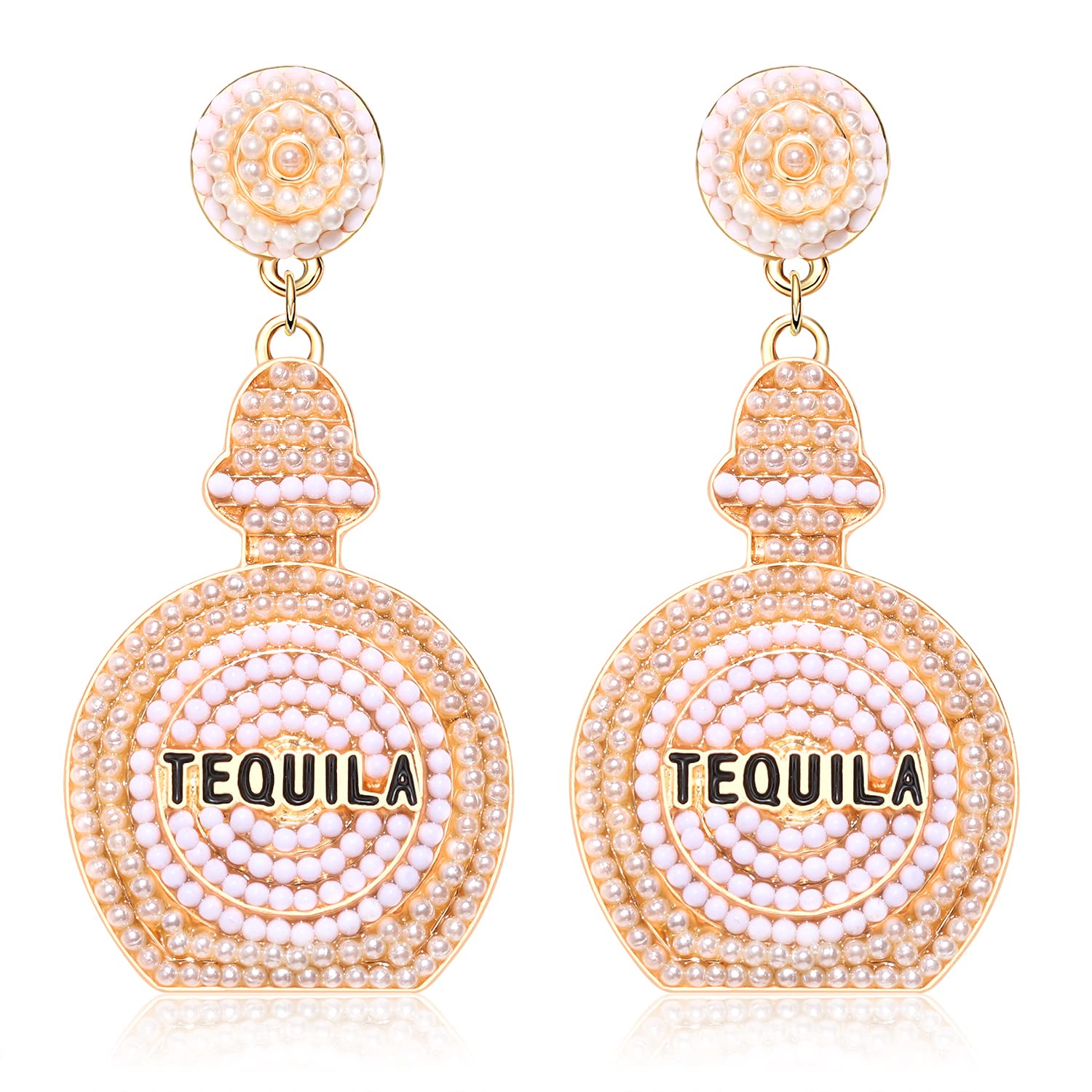 Handmade Tequila Bottle & Champagne Beaded Drop Earrings for Women - Statement Party Jewelry Gifts for Festive Occasions, Bachelorette Parties & Night Out Accessories