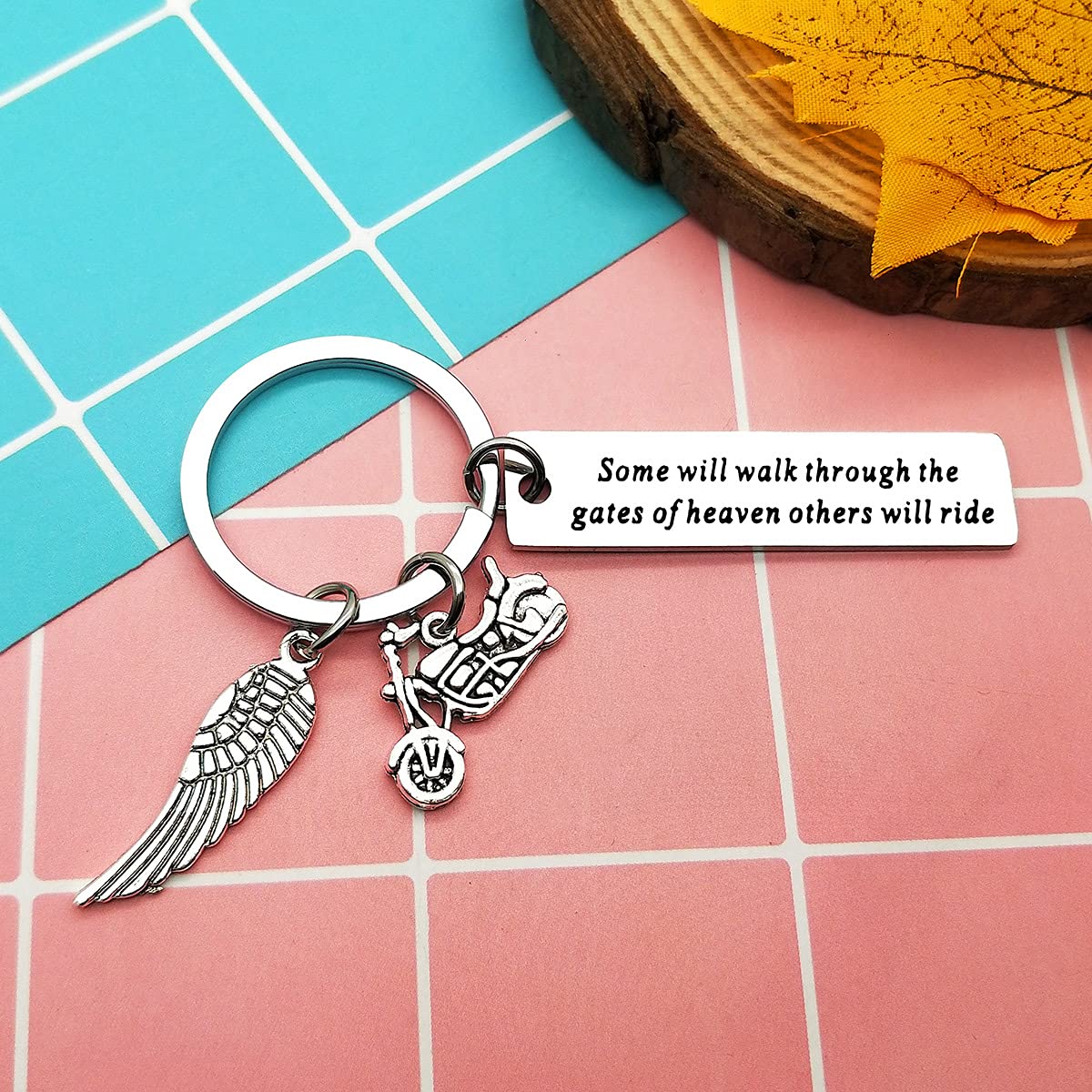 Motorcycle Memorial Keychain Gift for Dad, Brother, Husband - Sympathy Jewelry for Riders