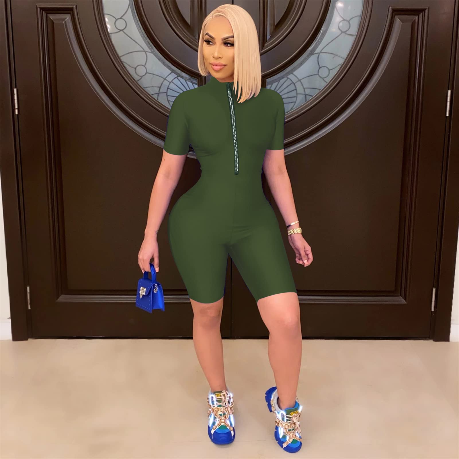 Sexy Women's Bodycon Jumpsuit - Long Sleeve V-Neck Zipper One Piece Outfit | Perfect for Club Nights, Date Nights & Evening Parties