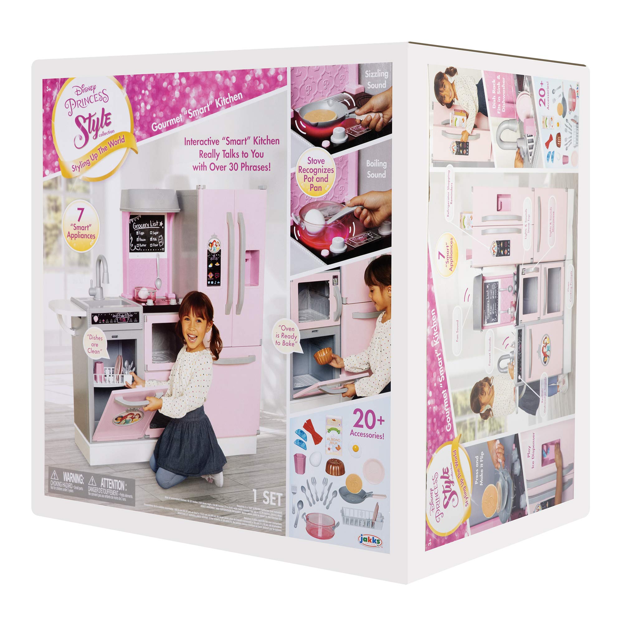 Disney Princess Style Gourmet Smart Kitchen Playset with Lights & Sounds - 20+ Accessories for Kids, Pink | Pretend Play Cooking Toy for Girls Ages 3-6 | Birthday Gift Idea & Interactive Role Play Kitchen Set