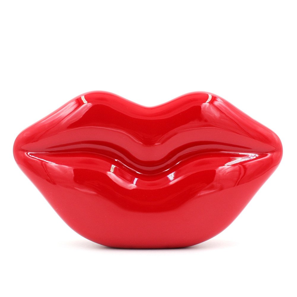 Women's Acrylic Lips-Shaped Evening Clutch Purse - Vintage Style Banquet Handbag for Parties & Date Nights (Red)