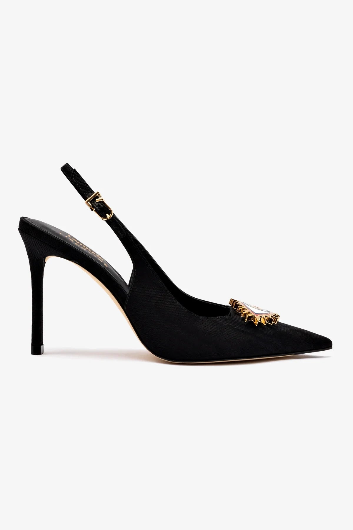 Larroudé x Libertine Black Fabric Eye Pump High Heels - Stylish Women's Dress Shoes for Parties, Weddings & Evening Events