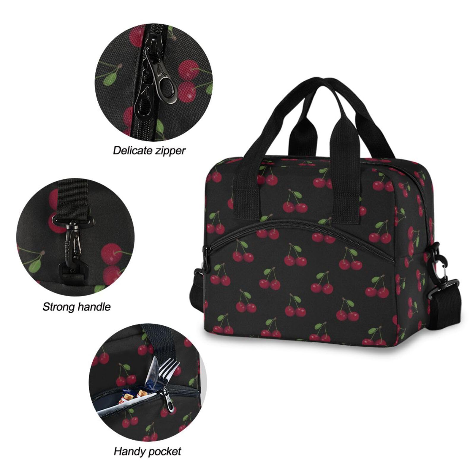 ALAZA Insulated Lunch Bag Cooler Tote for Women & Men - Large Cherry Fruits Design, Adjustable Shoulder Strap, Perfect for School, Work, Picnics & Outdoor Activities
