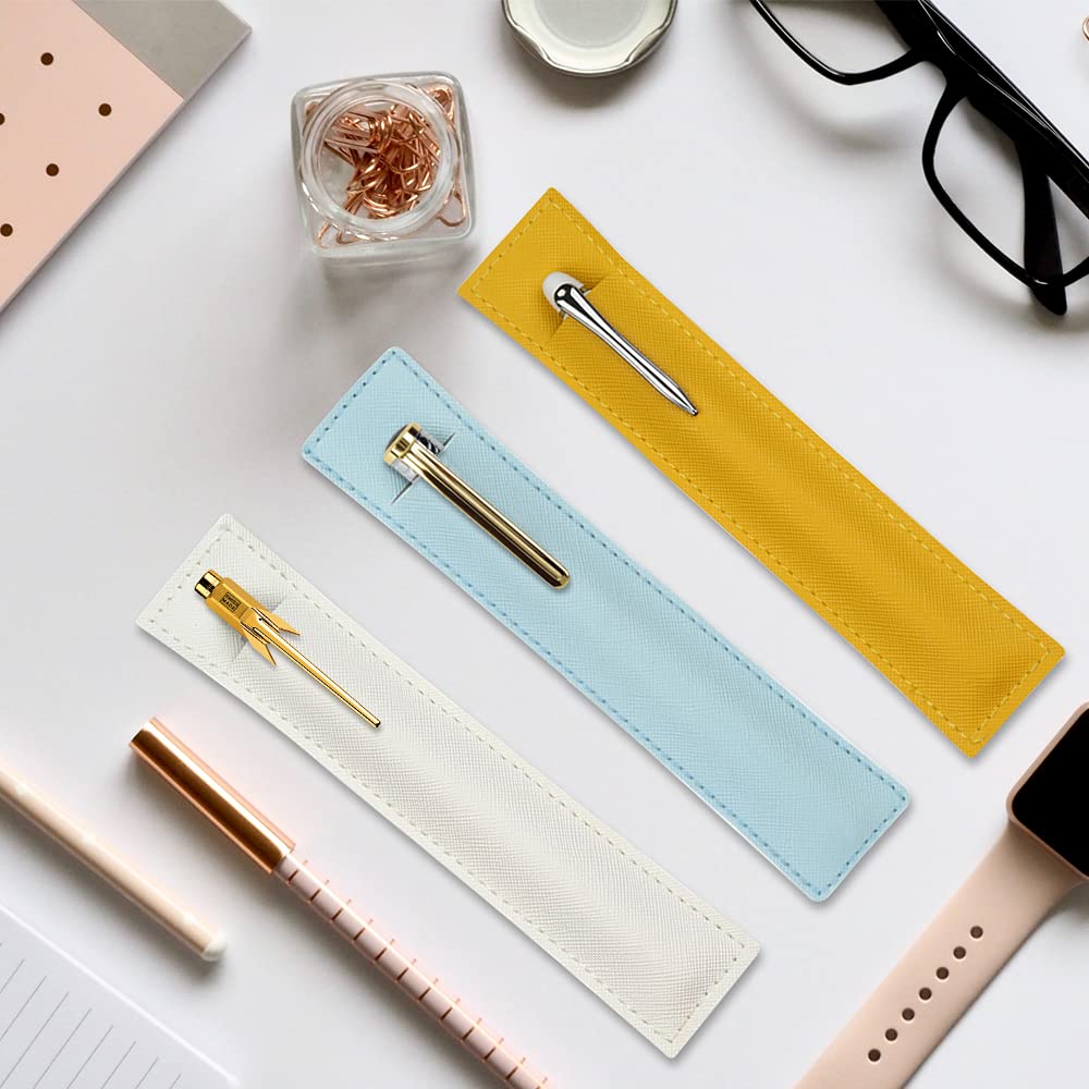 5-Pack Leather Pen Pouch Sleeves - Fountain Pen Holder Case for Stylus & Pencils - Office & School Use