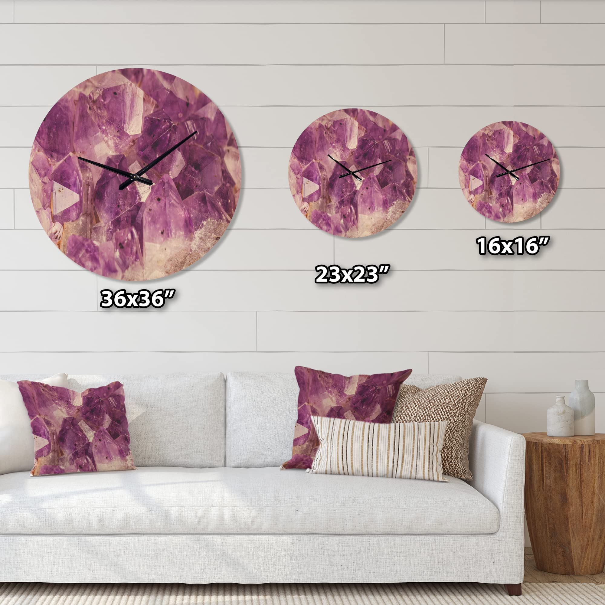 DesignQ Purple Macro Amethyst Modern Wood Wall Clock - Large Decorative Oversized Wooden Clock for Living Room, Bedroom & Office Décor - Perfect for Home, Office & Gift Giving