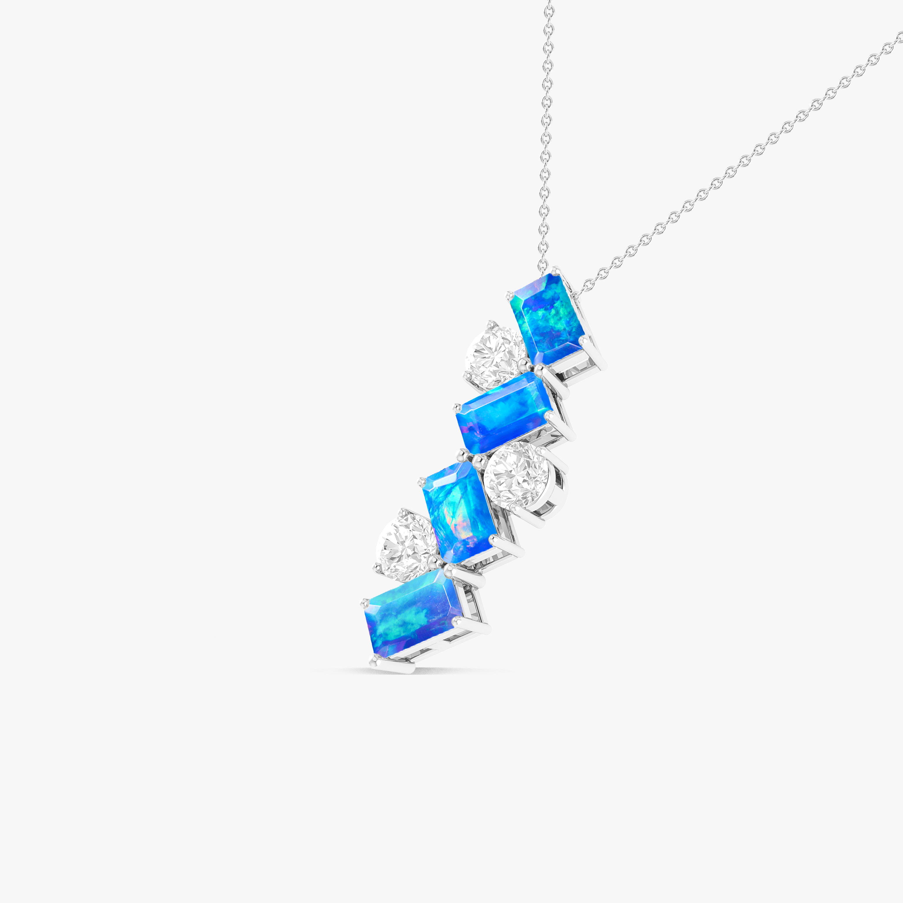 Blue Baguette Opal Gemstone Charm Pendant Necklace - Elegant Jewelry for Women, Gift for Her, Perfect for Valentine's Day & Anniversary - Boho Style Layering Piece for Everyday Wear