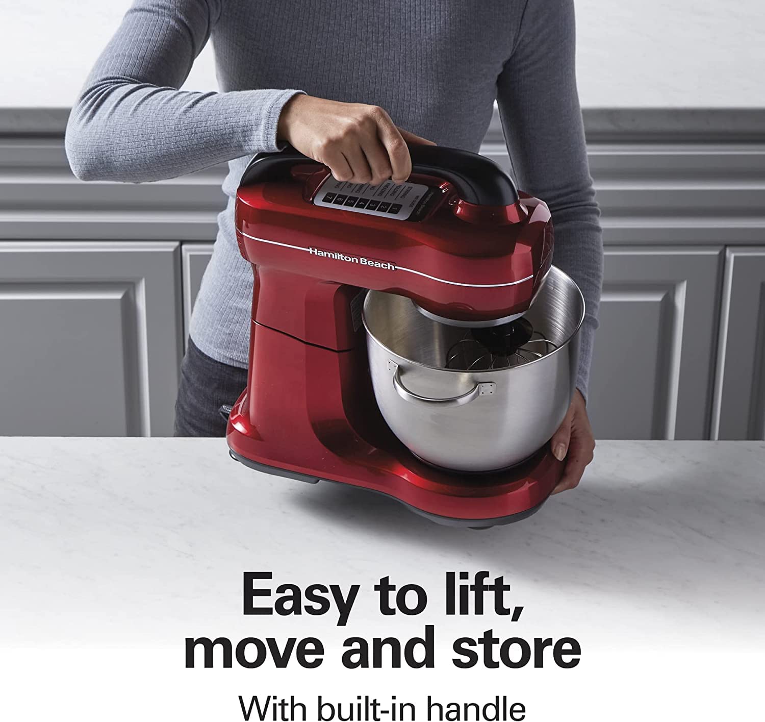 Hamilton Beach 4-Quart Electric Stand Mixer with Dough Hook, Flat Beater & Whisk - 7 Speed Settings & Splash Guard - Perfect for Baking Bread, Cakes & Cookies (Red)