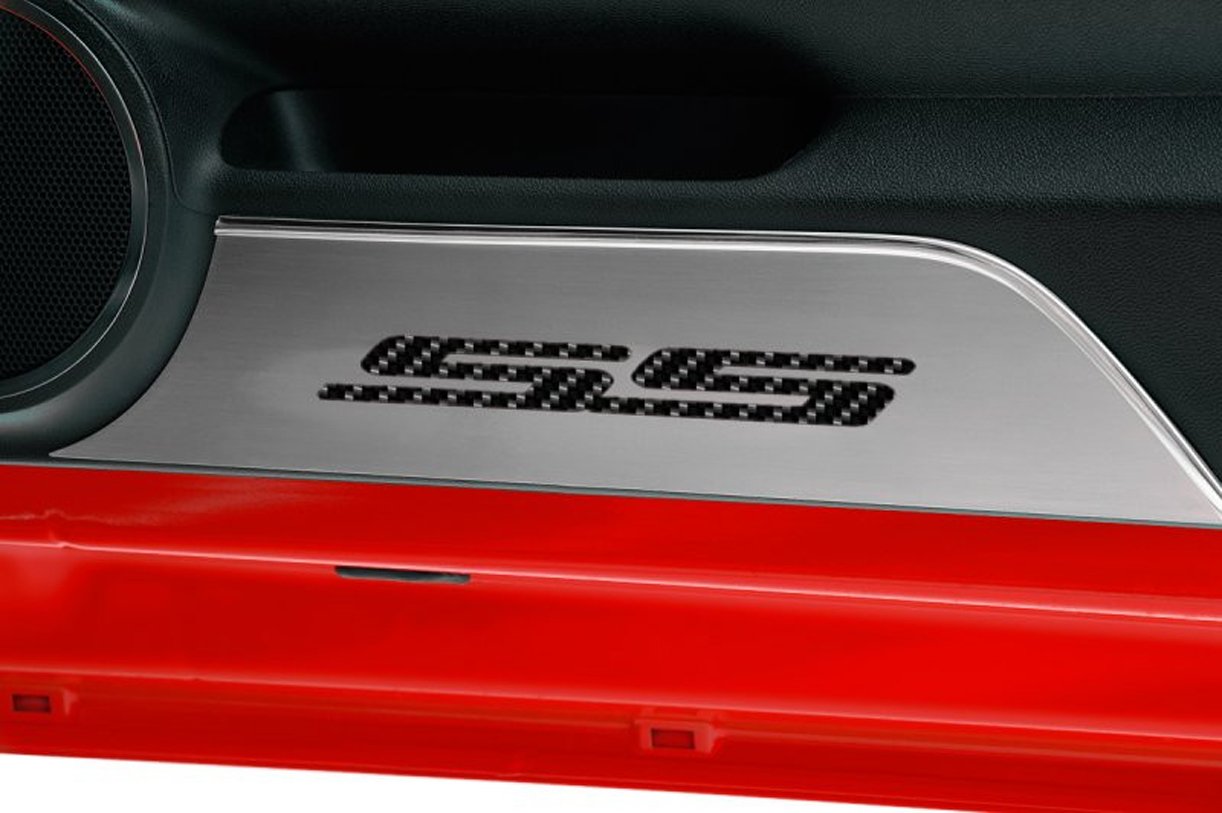 American Car Craft Blue Door Kick Plate 2-Piece - SS Brushed CF for Car Protection