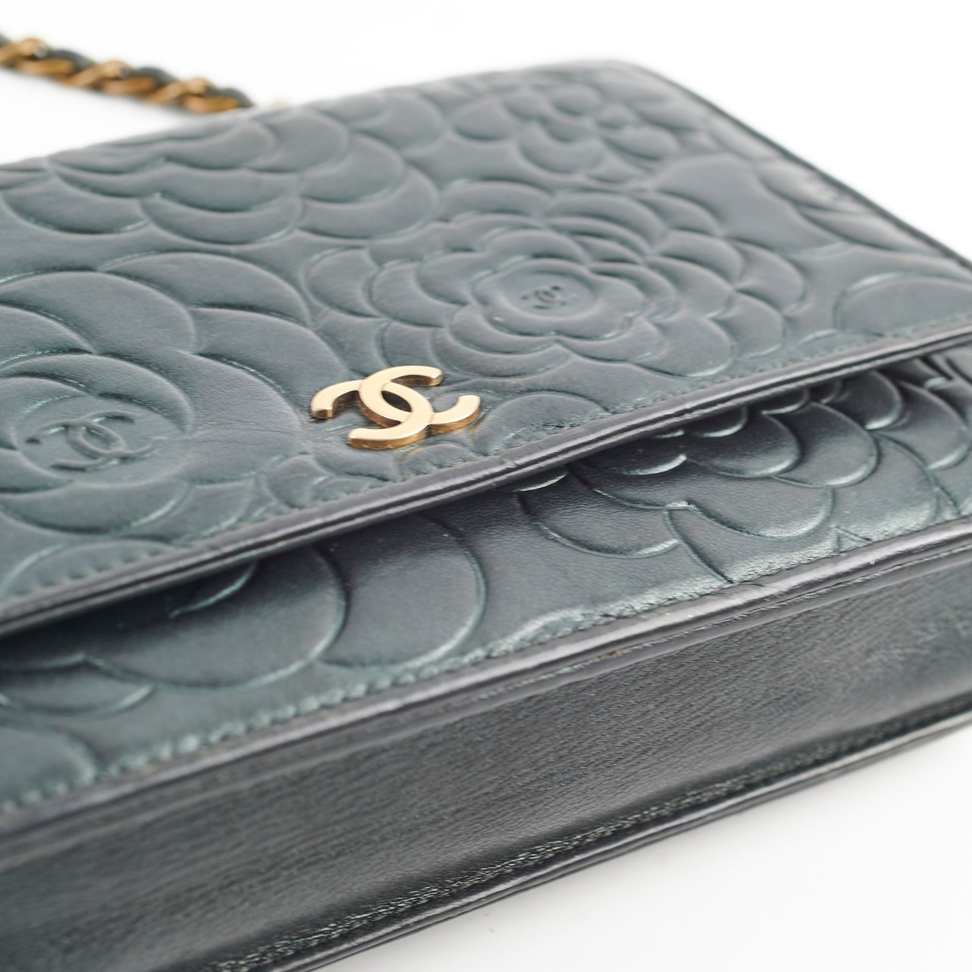 Chanel Camelia Embossed Wallet On Chain WOC Iridescent Green Crossbody Bag - Perfect for Evening Parties, Date Nights & Special Occasions