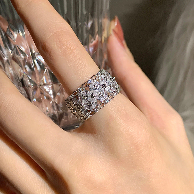 Sparkly Zircon Wide Band Silver Ring for Women | A8558 | Elegant Wedding, Engagement, Party Jewelry Gift