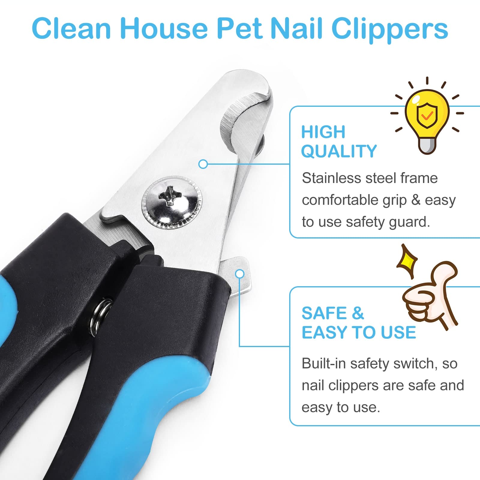 Premium Stainless Steel Dog Nail Clippers for French Bulldogs & Medium Dogs - Safe Nail Trimmer with Guard to Prevent Overcutting - Sharp Pet Grooming Tool for Home & Professional Use