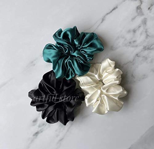 Satin Silk Hair Scrunchies Set - Black, Pink, White & Green - Soft & Elegant Hair Accessories for Women & Girls - Perfect for Work, Gym, Party & Everyday Wear